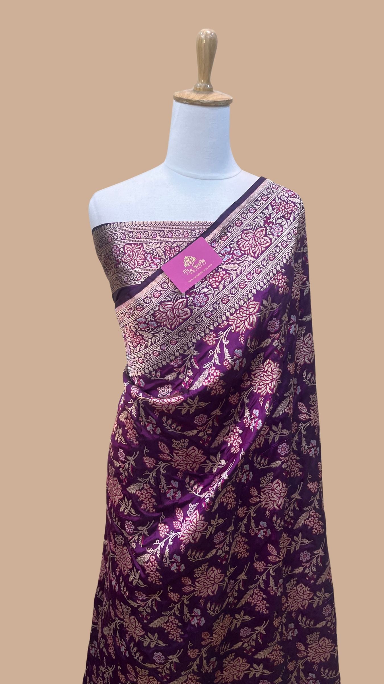 Pure Katan Silk Handloom Banarasi Saree - Jaal Work With Meenakari