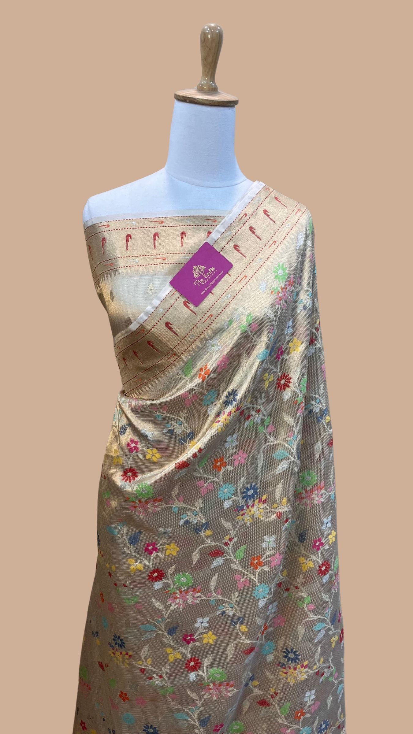 Pure Zari Kota Tissue Silk Handloom  Banarasi Saree - Meenakari