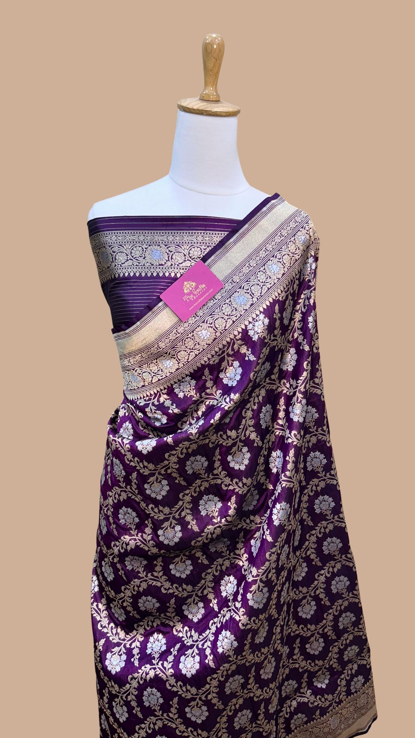 Pure Katan Silk Handloom Banarasi Saree - All over Sona Roopa Jaal work