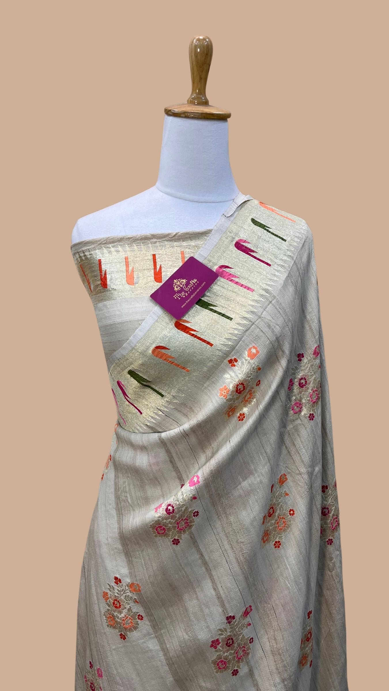 Tissue Georgette Handloom Banarasi Saree - Jaal with Meenakari