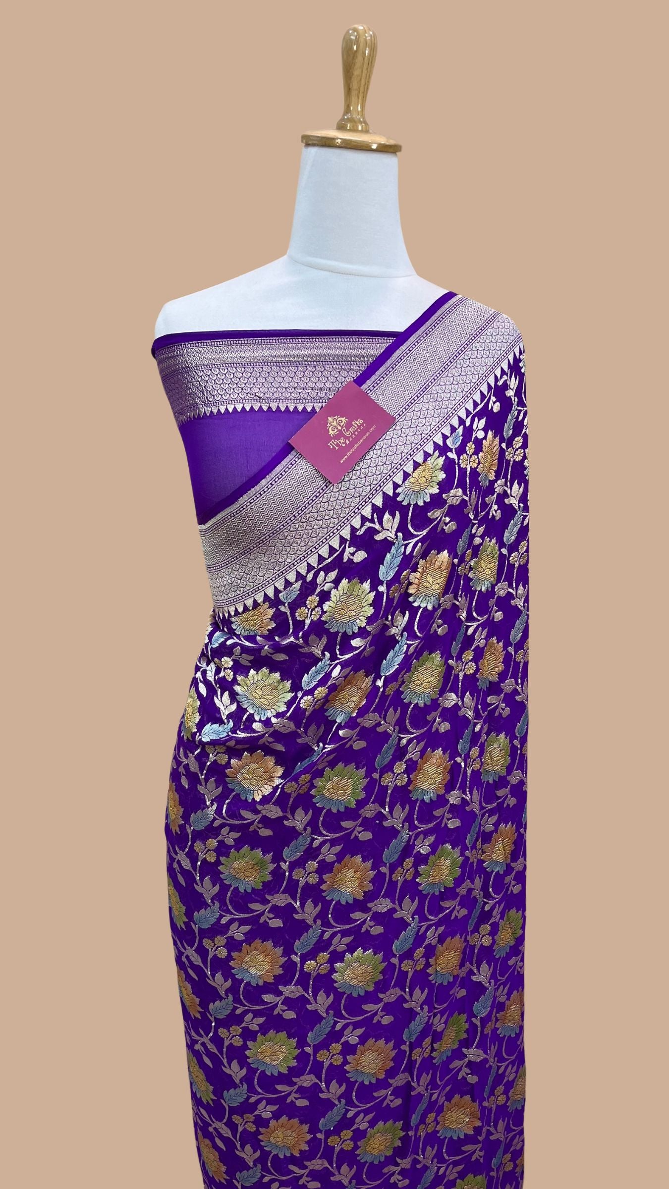 Khaddi Georgette Handloom Banarasi Saree - Water Zari