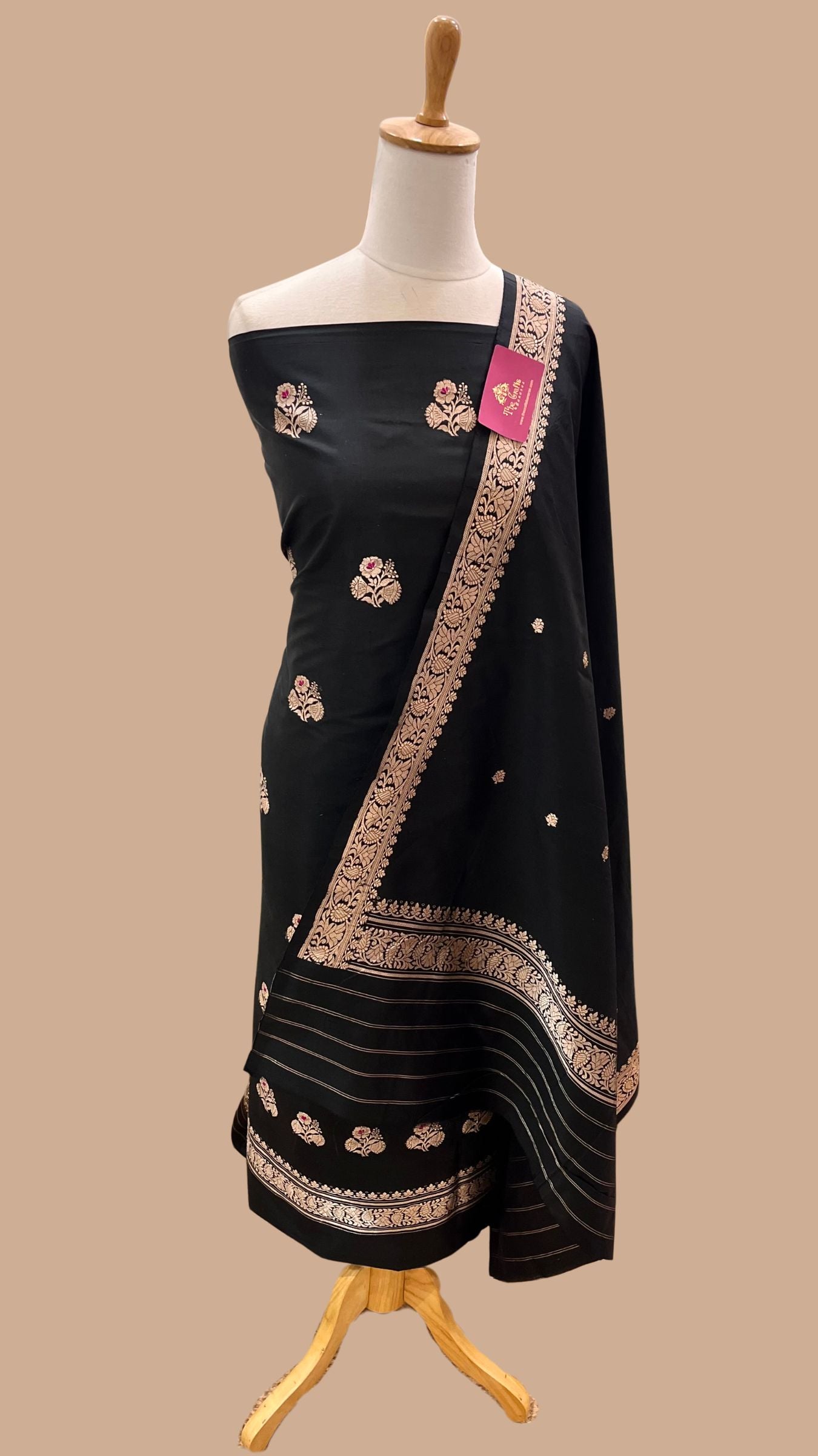 Pure Katan Silk Handloom Banarasi Dress Material - with kadhua motis