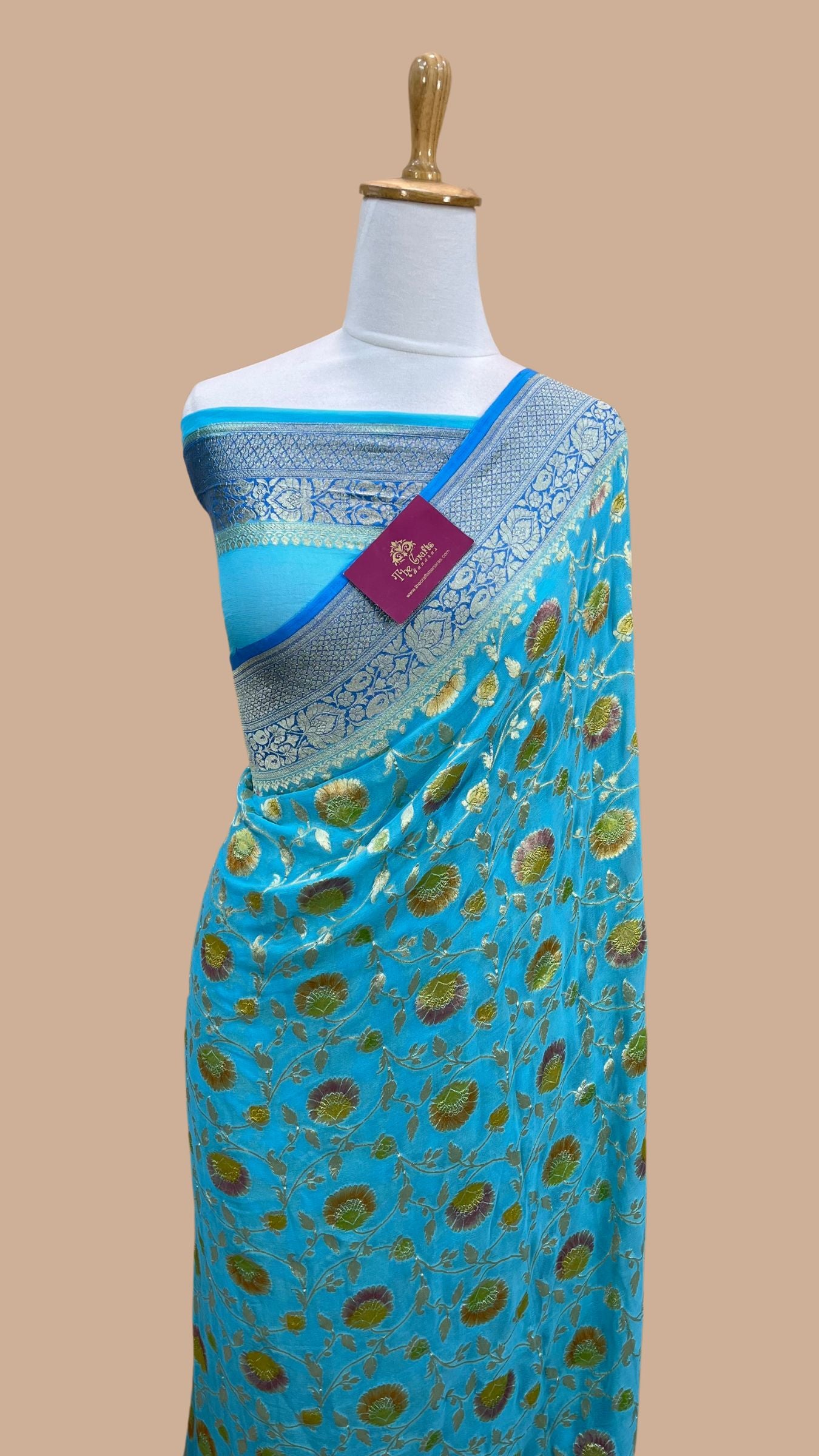 Khaddi Georgette Handloom Banarasi Saree - Water Zari