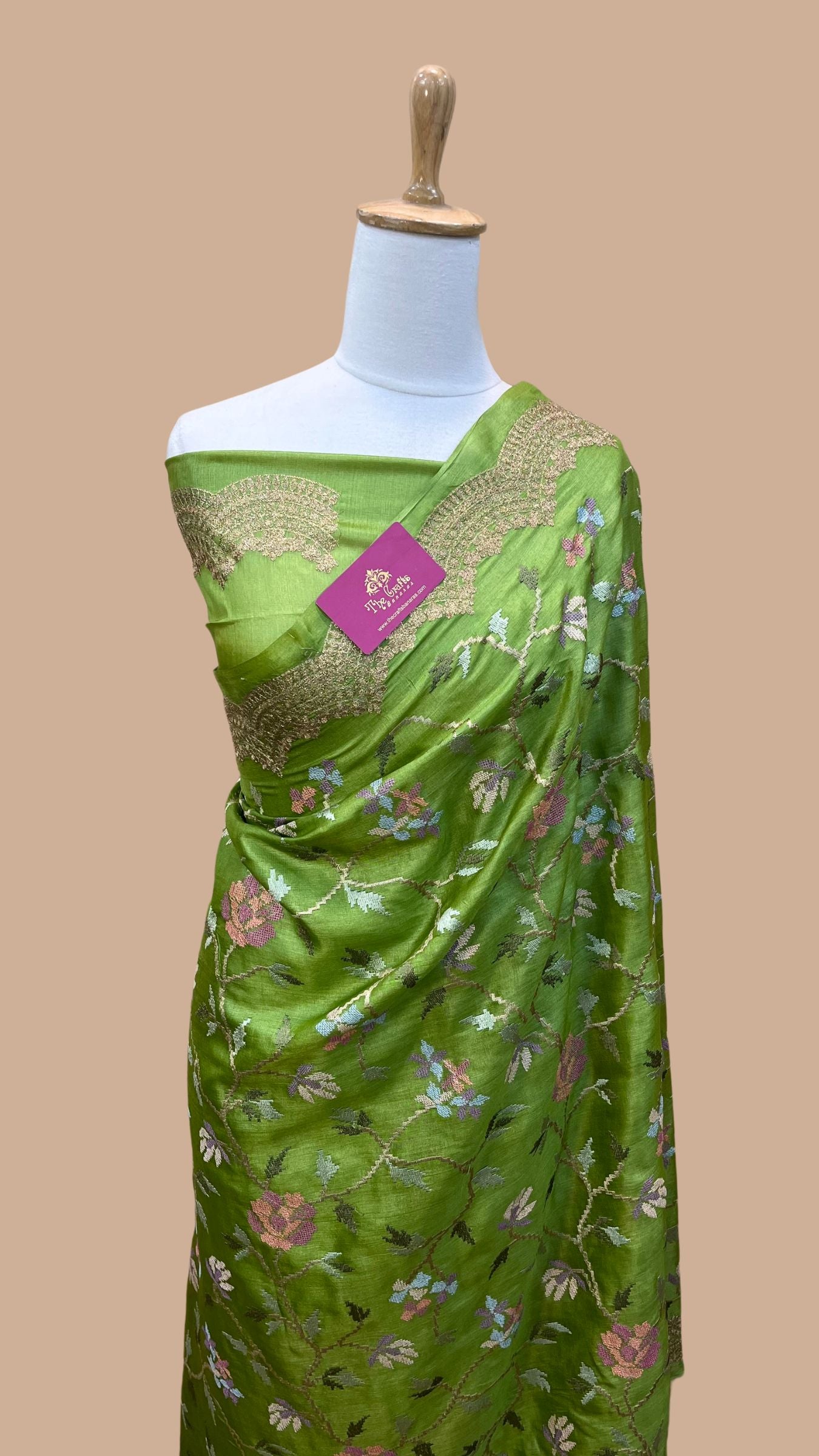 Pure Tussar Silk Chikankari Handloom Banarasi Saree