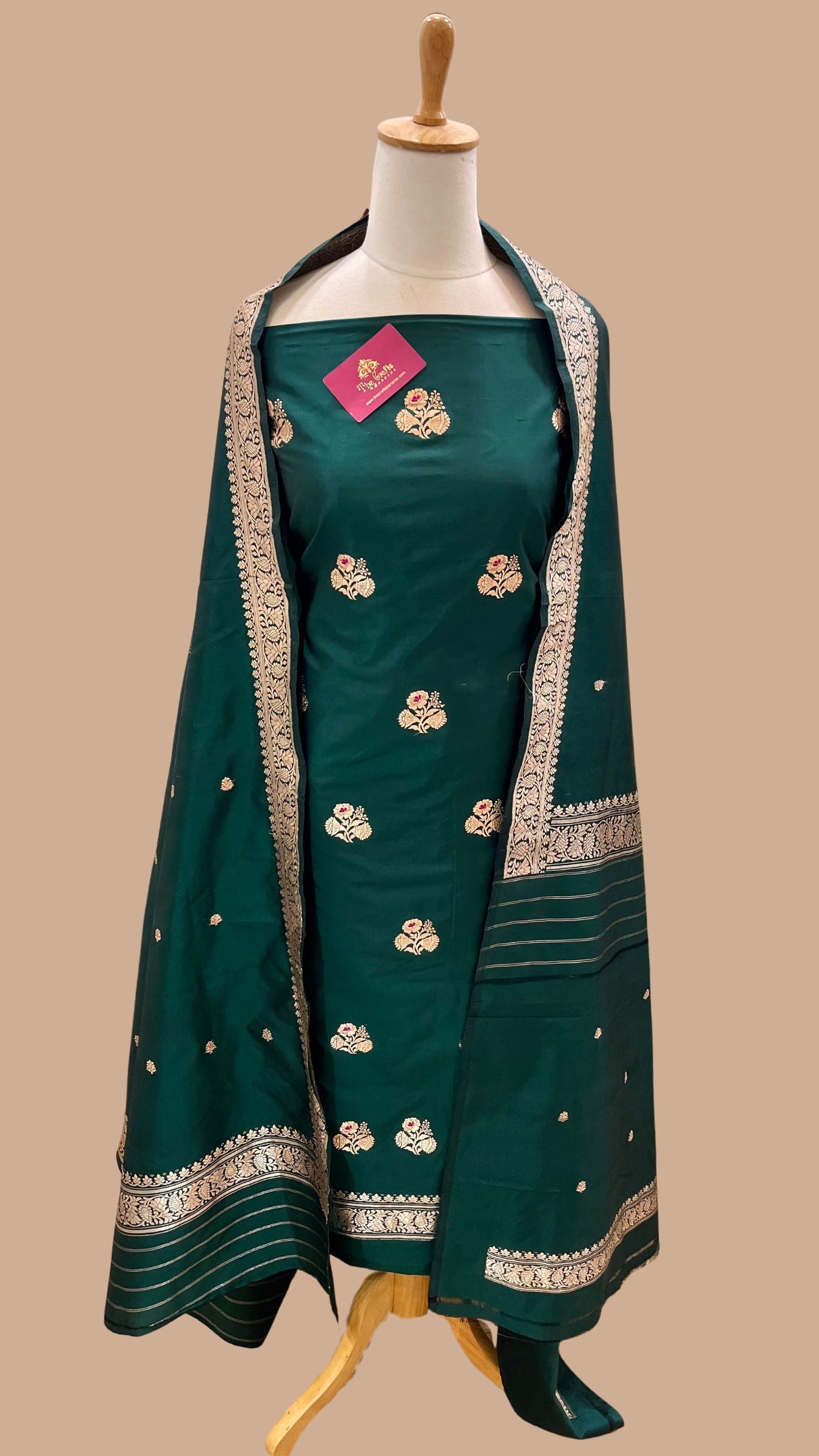 Pure Katan Silk Handloom Banarasi Dress Material - with kadhua motis