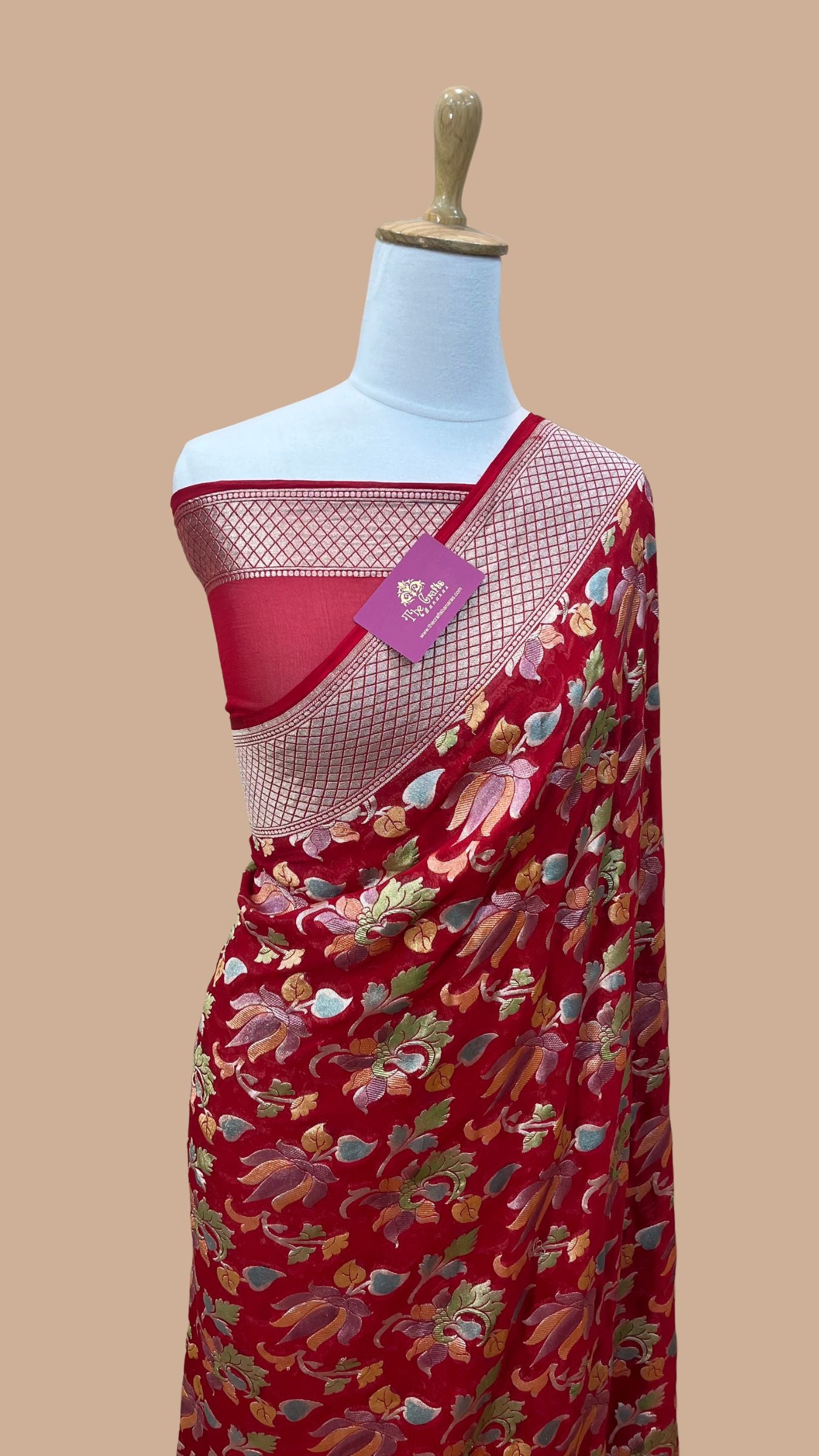 Khaddi Georgette Handloom Banarasi Saree - Water Zari