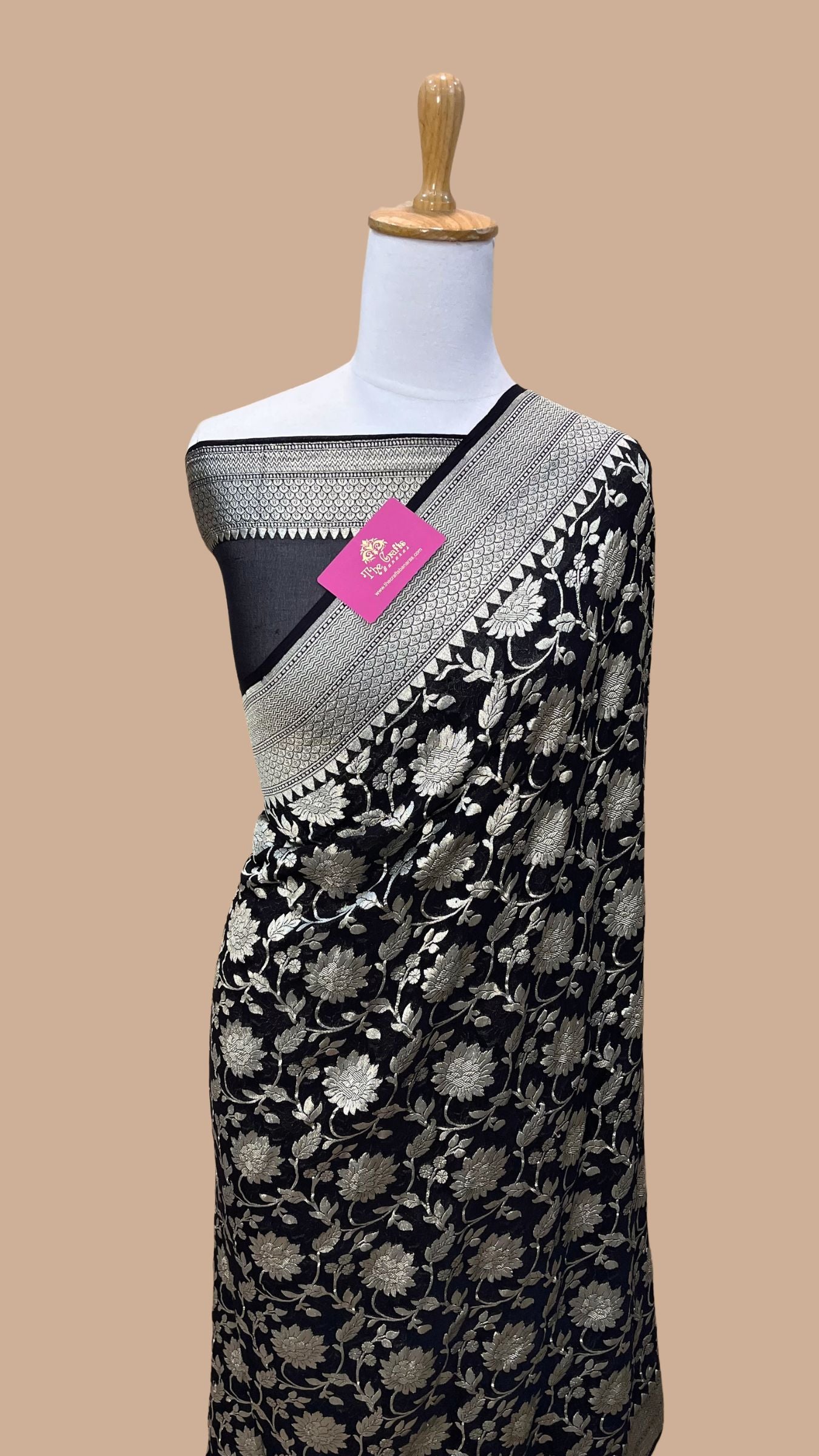 Khaddi Georgette Handloom Banarasi Saree - Water Zari