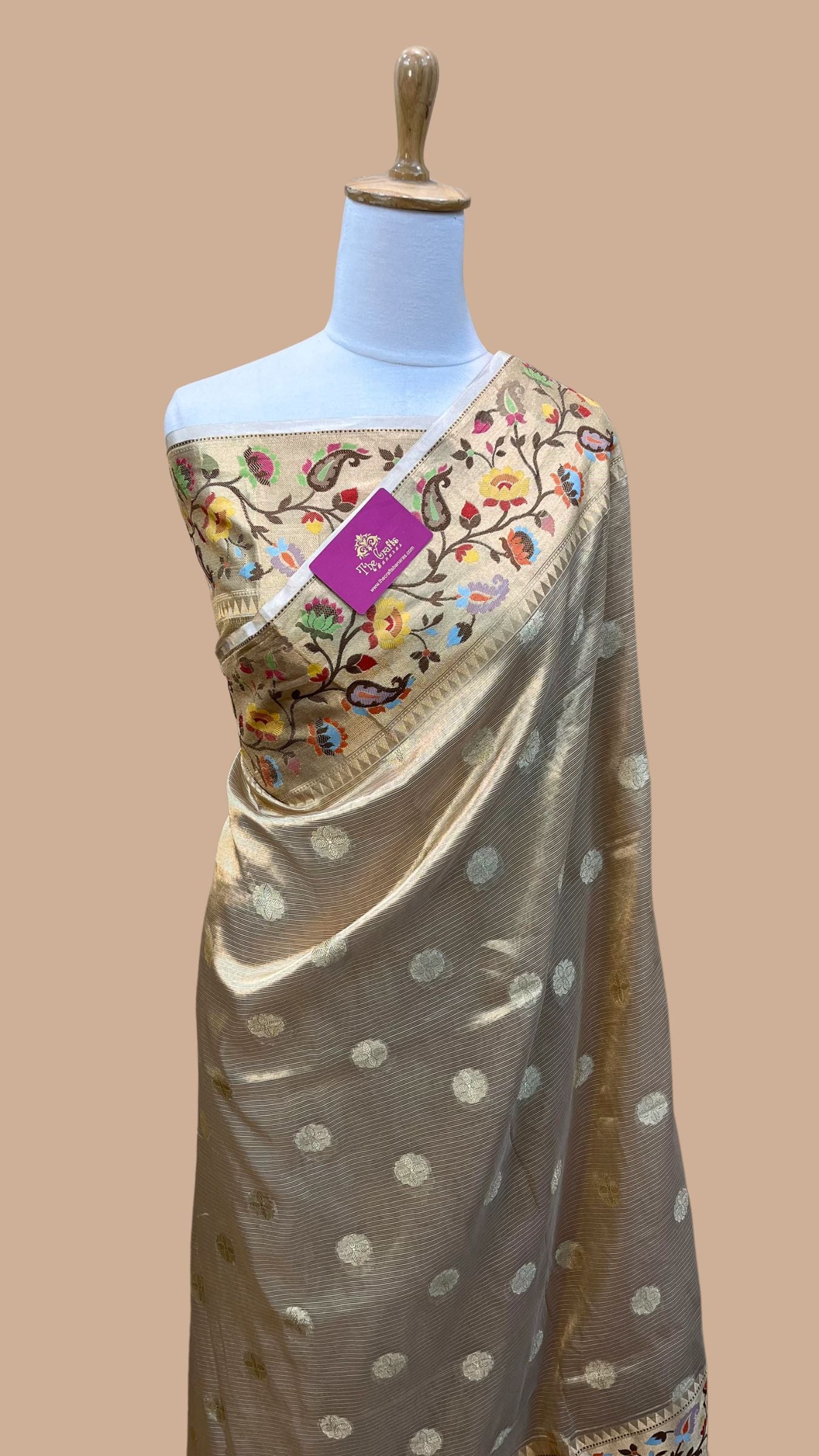 Pure Zari Kota Tissue Silk Handloom  Banarasi Saree - Meenakari