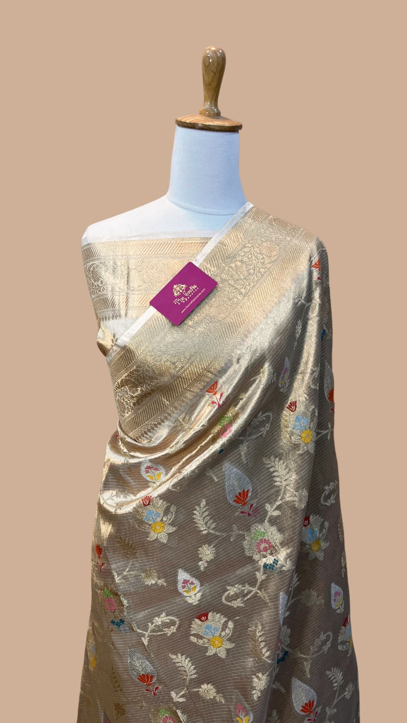 Pure Zari Kota Tissue Silk Handloom  Banarasi Saree - Meenakari