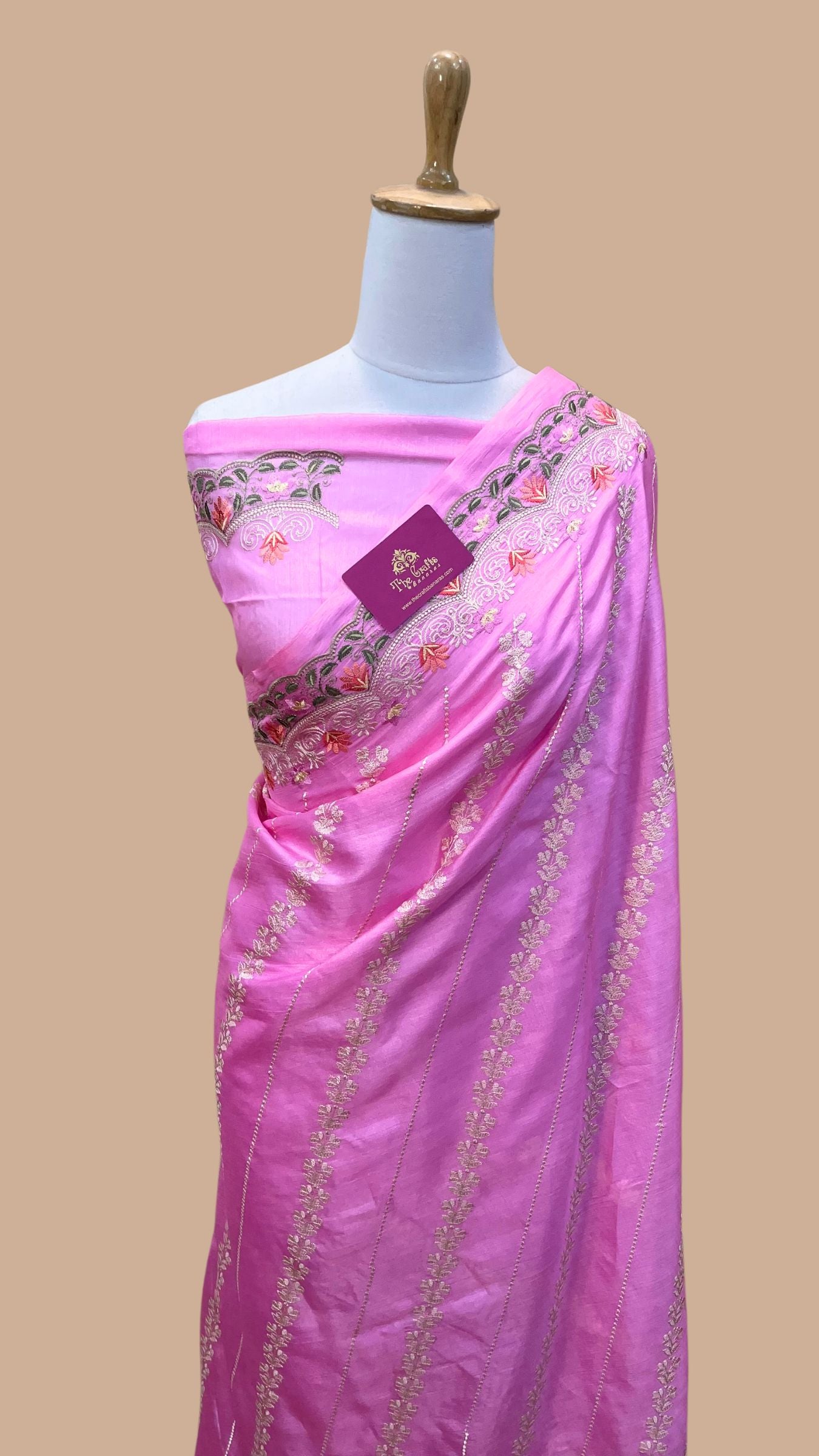 Pure Tussar Silk Chikankari Handloom Banarasi Saree