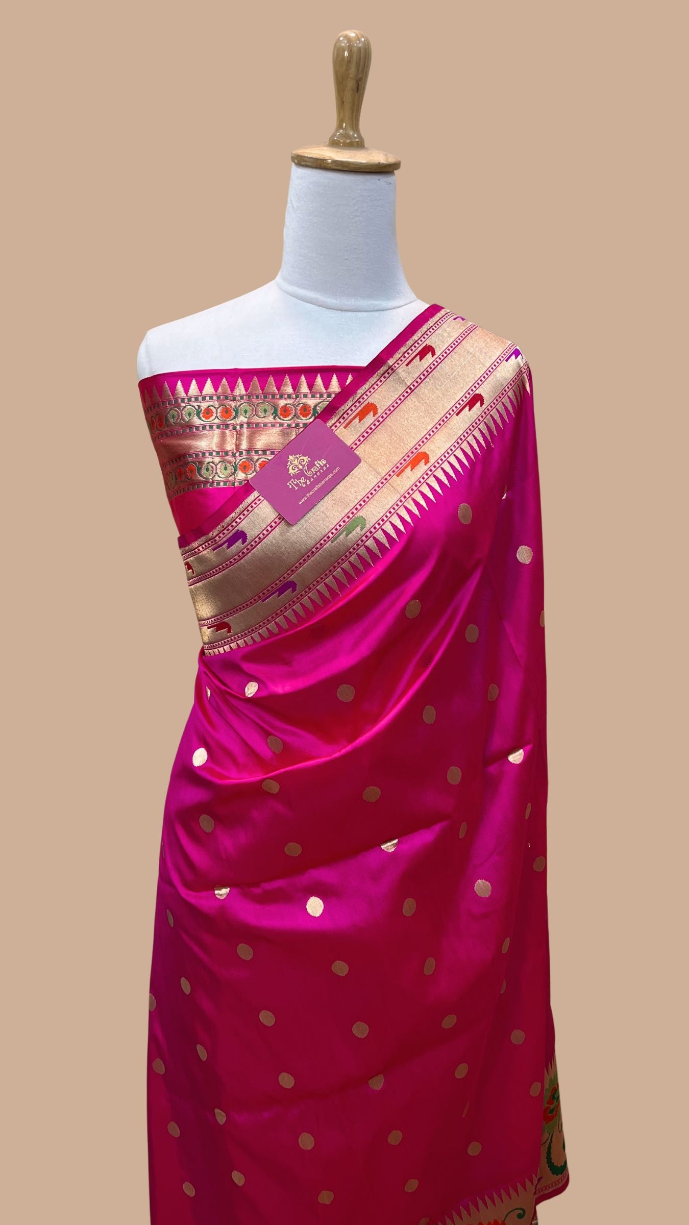 Pure Katan Silk Handloom Banarasi Saree - with paithani meenakari border