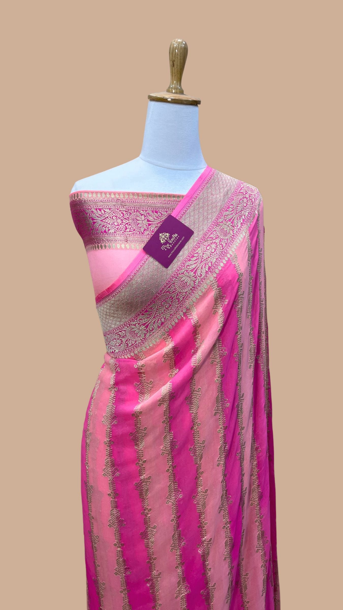 Khaddi Georgette Handloom Banarasi Saree - Water Zari