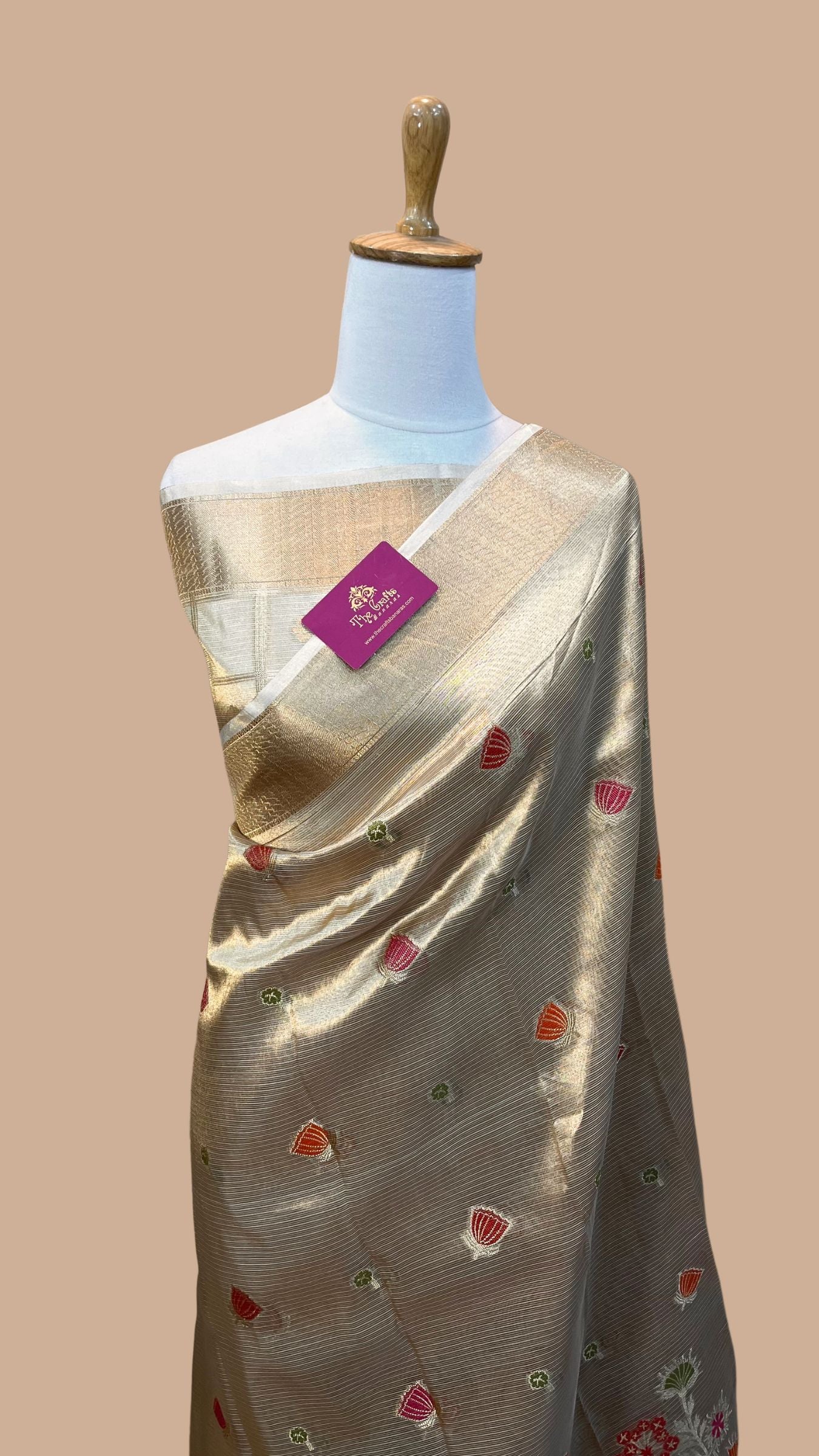 Pure Zari Kota Tissue Silk Handloom  Banarasi Saree - Meenakari