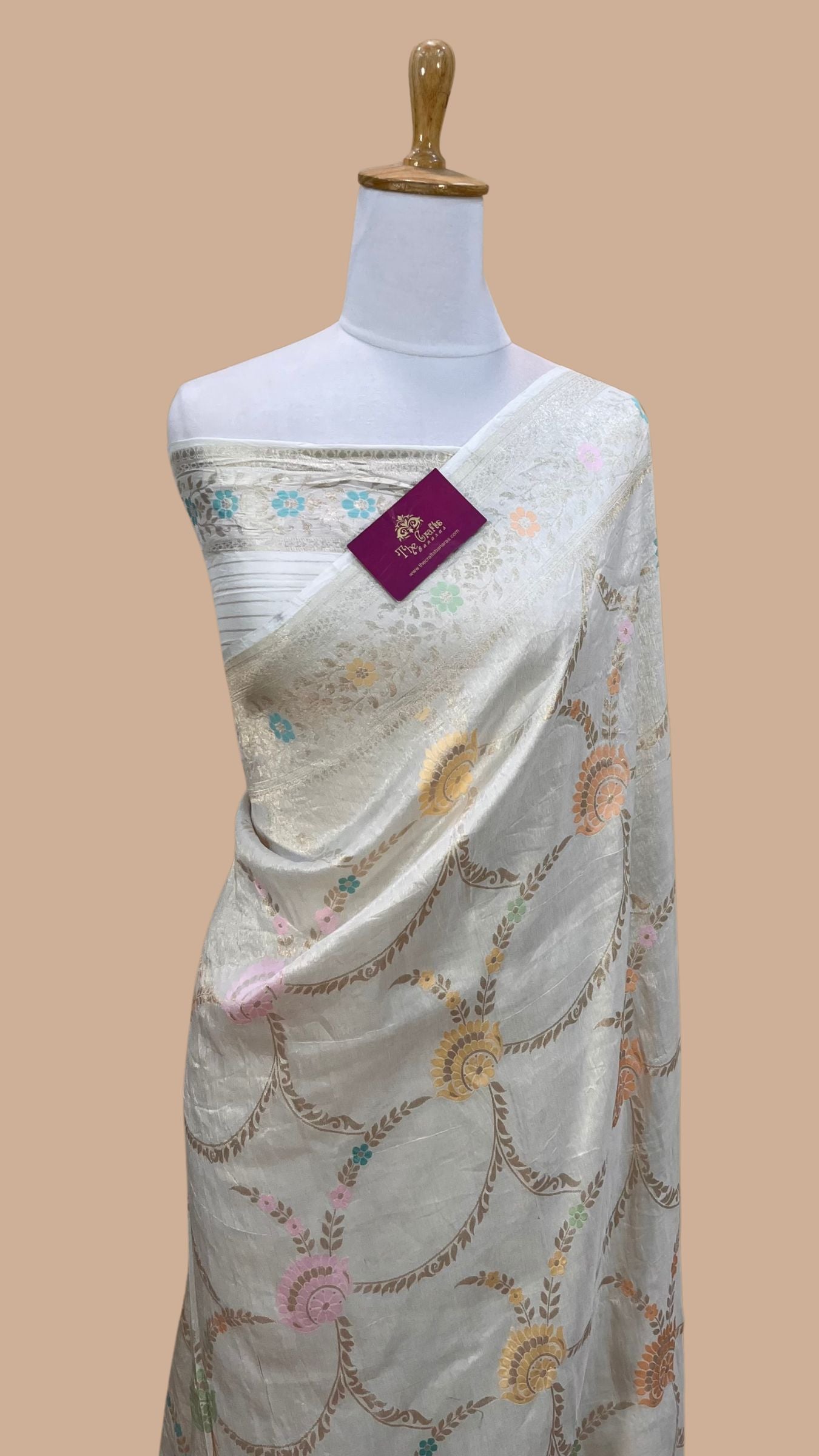 Tissue Georgette Handloom Banarasi Saree - Jaal with Meenakari