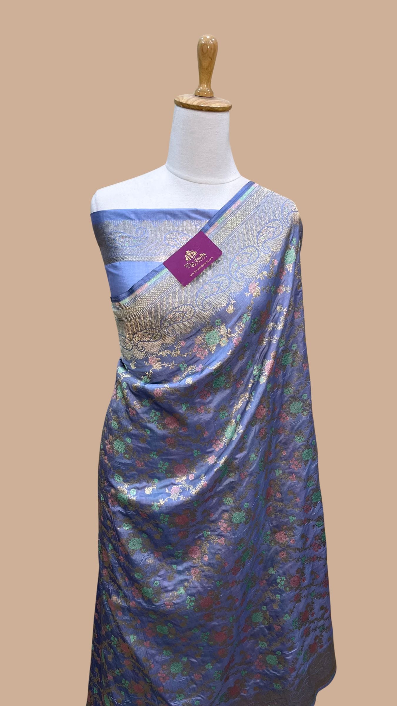 Pure Katan Silk Handloom Banarasi Saree - Jaal With Meenakari