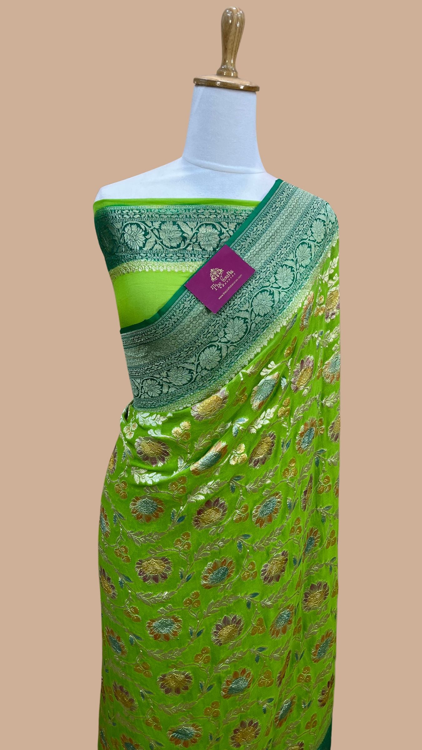 Khaddi Georgette Handloom Banarasi Saree - Water Zari