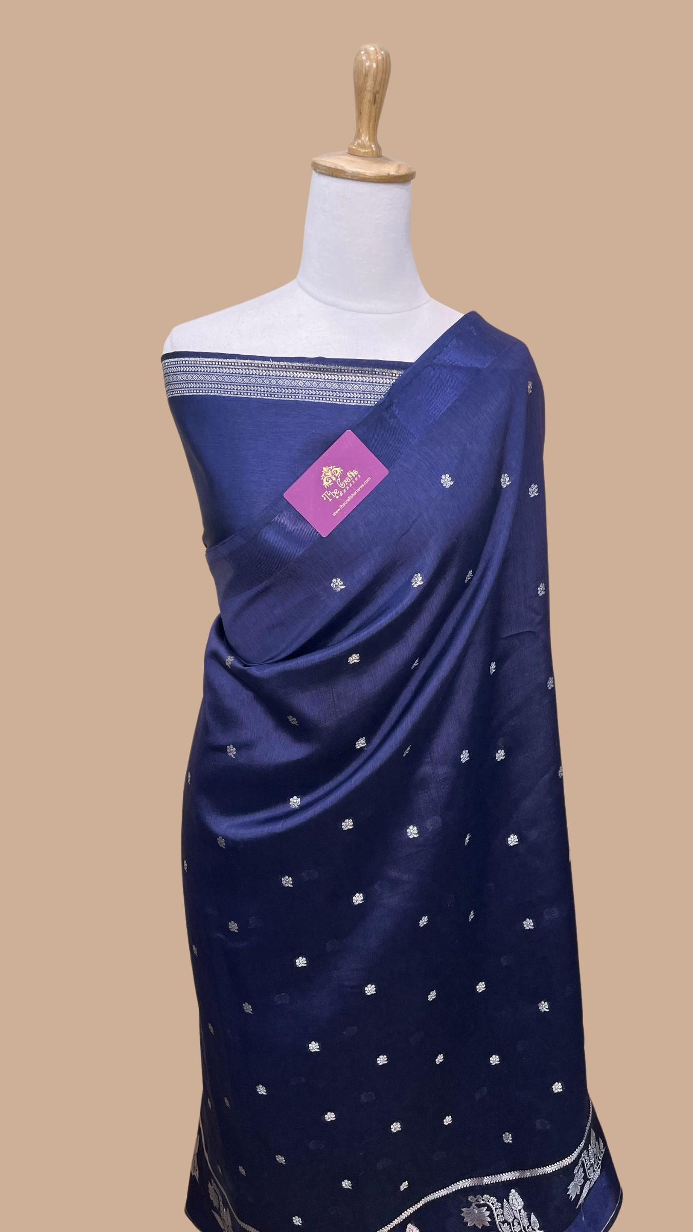 Navy Blue Pure Chiniya Silk Banarasi Saree
