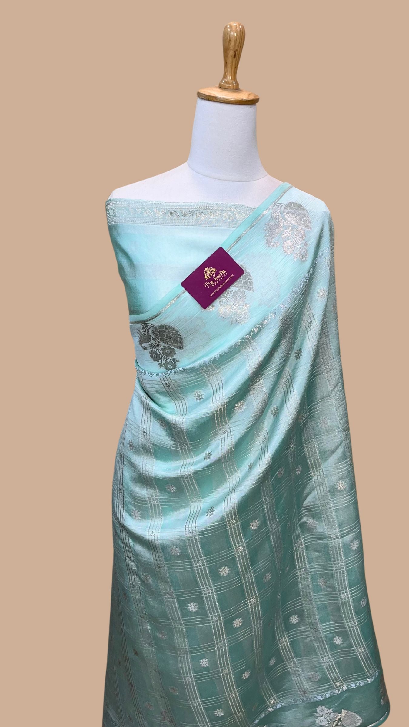 Sea Green Pure Chiniya Silk Banarasi Saree