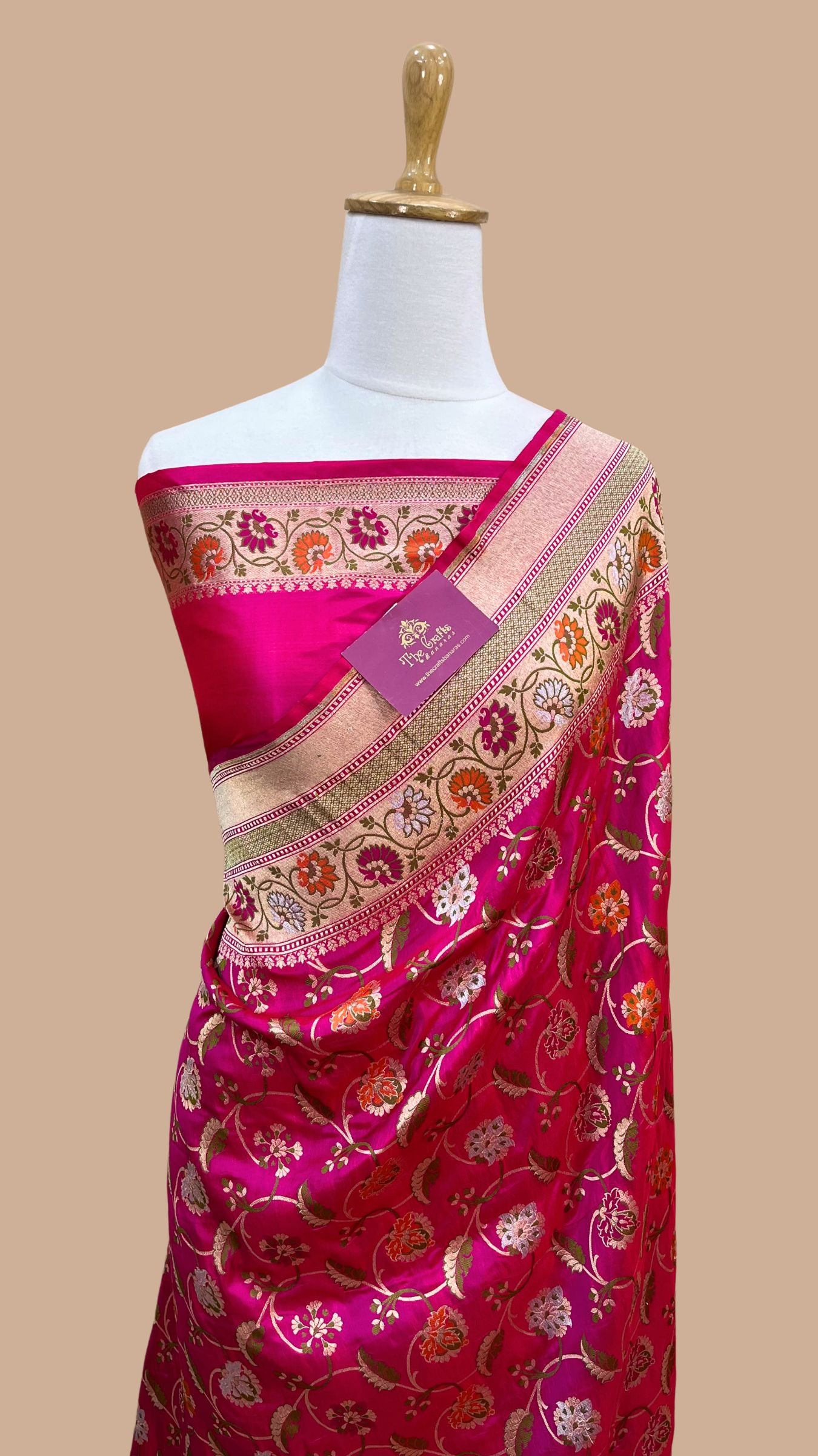 Pure Katan Silk Handloom Banarasi Saree - Jall Work With Meenakari Tilfi