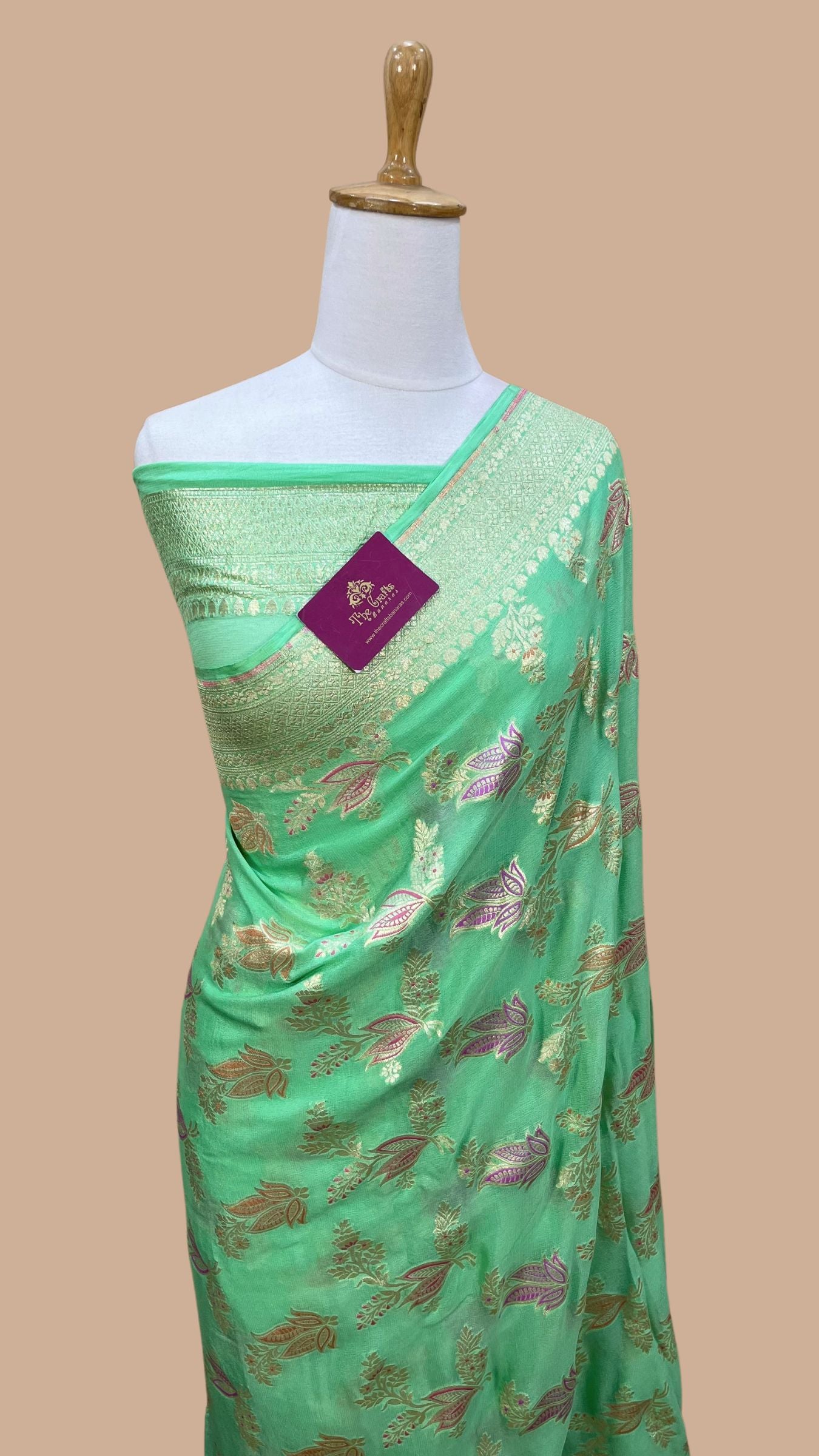 Khaddi Georgette Handloom Banarasi Saree - Jaal with Meenakar