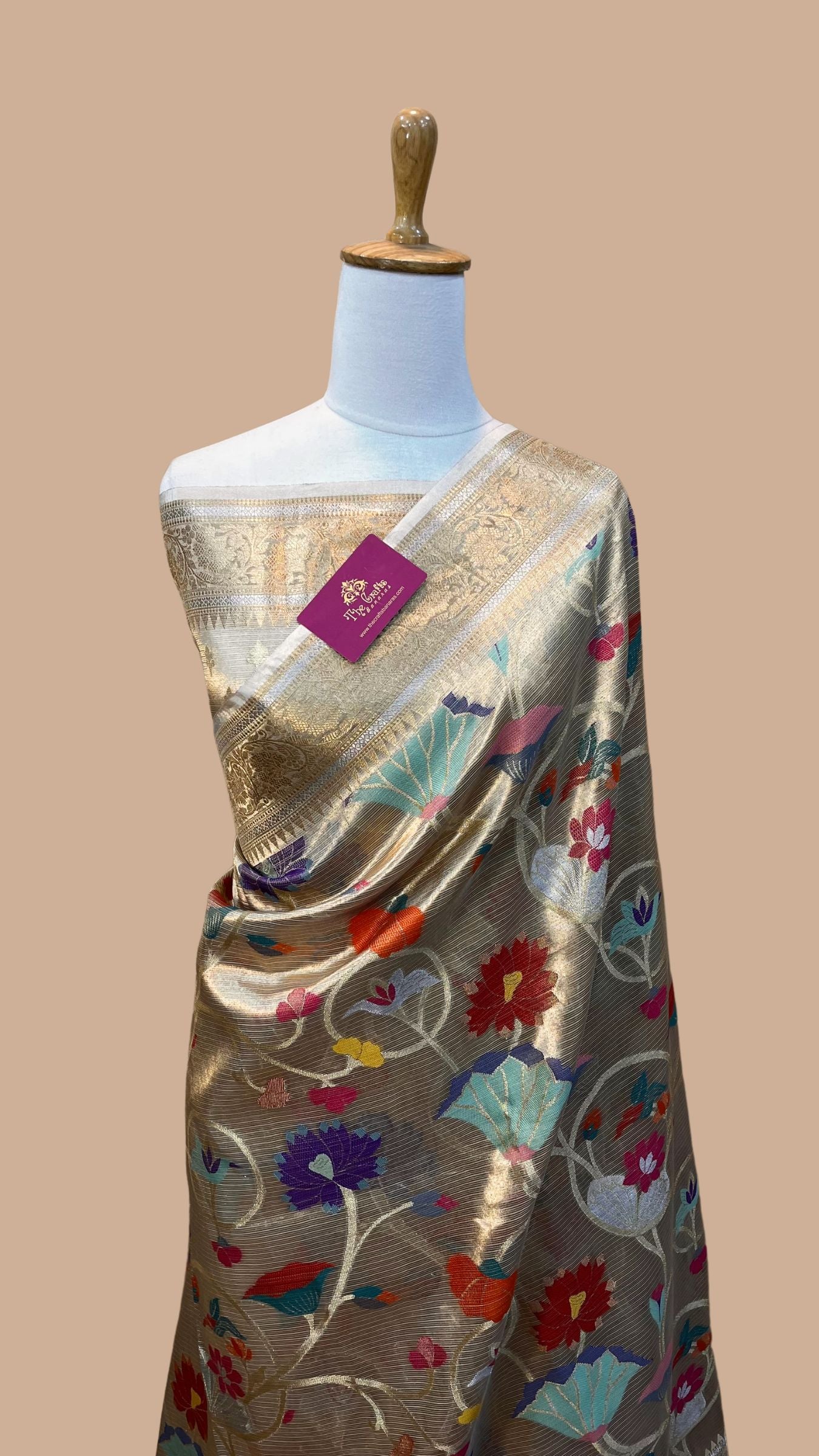 Pure Zari Kota Tissue Silk Handloom  Banarasi Saree - Meenakari