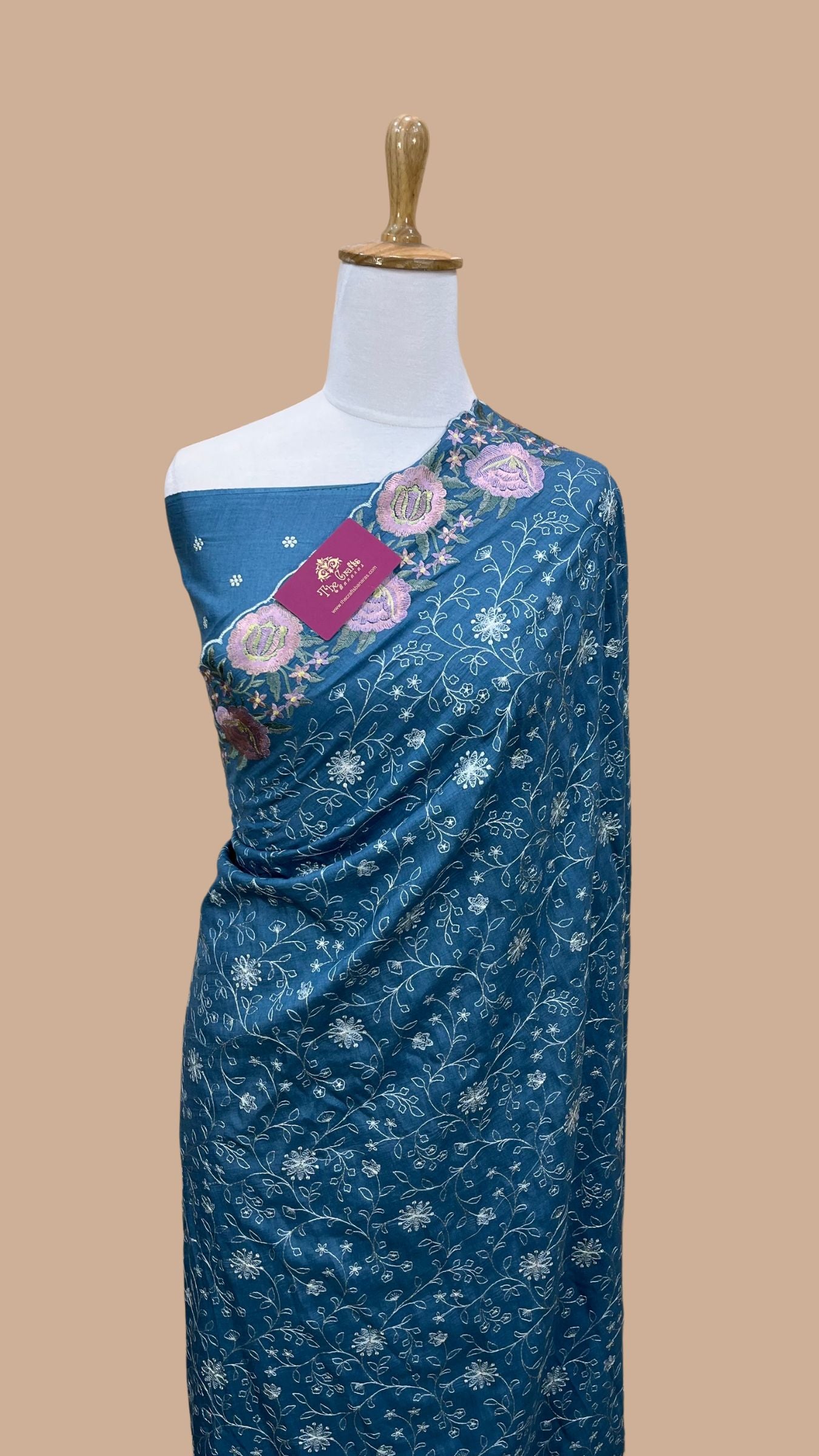 Pure Munga Silk Banarasi Saree - Chikankari all over