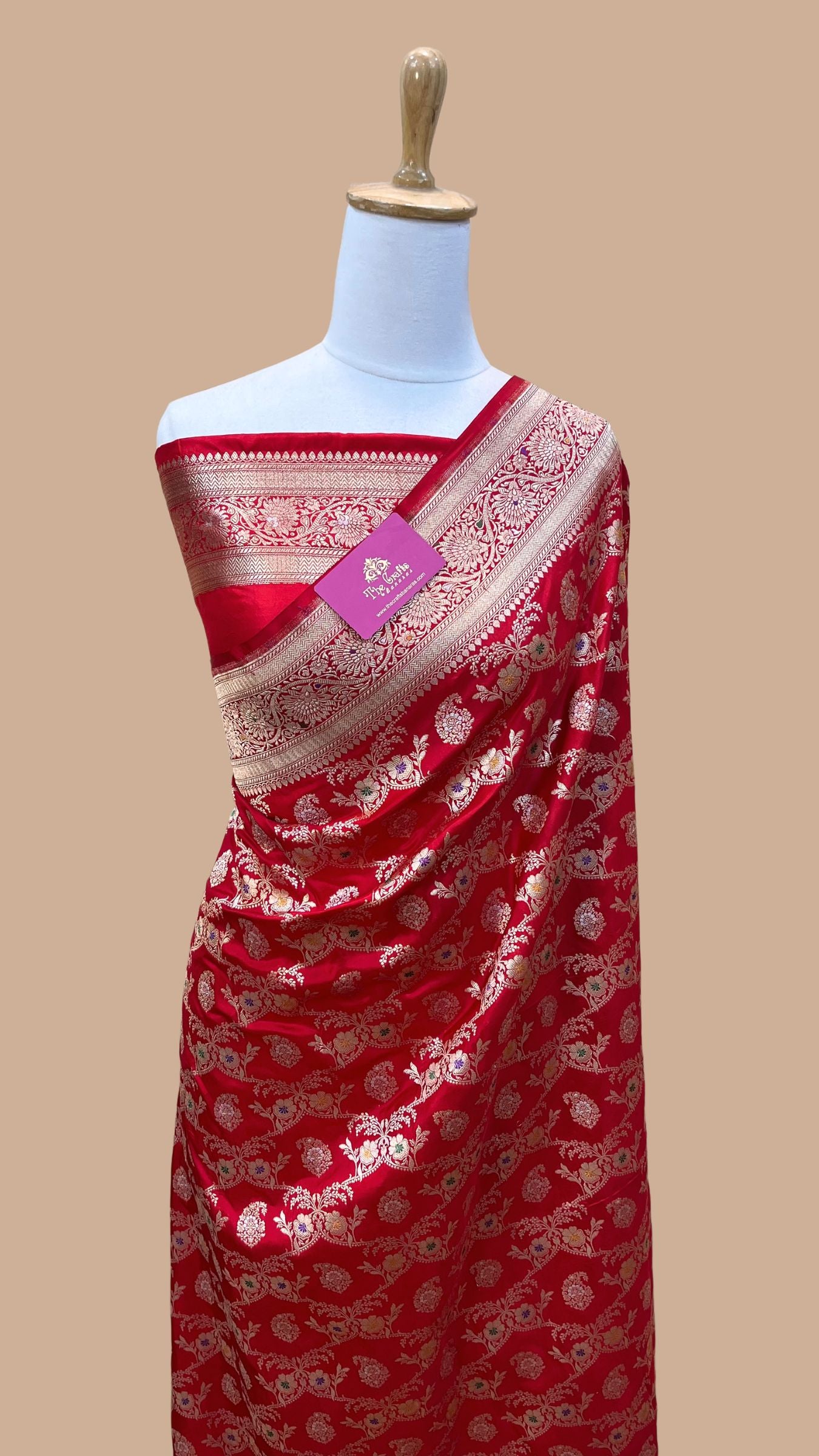 Pure Katan Silk Handloom Banarasi Saree - Jaal Work With Meenakari