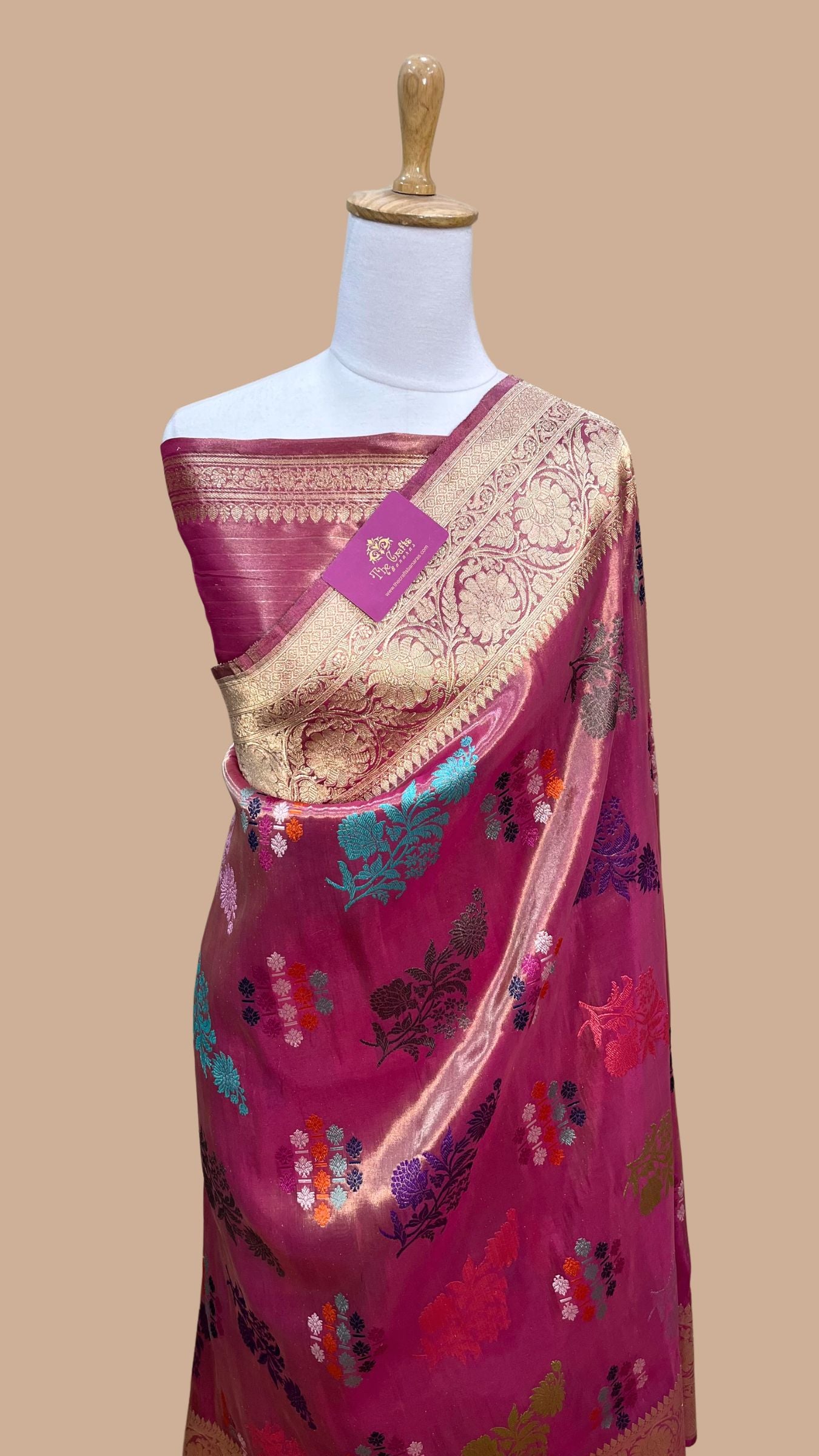 Pure Tissue Silk Handloom Banarasi Saree - All Over Kadiyal Jaal Work