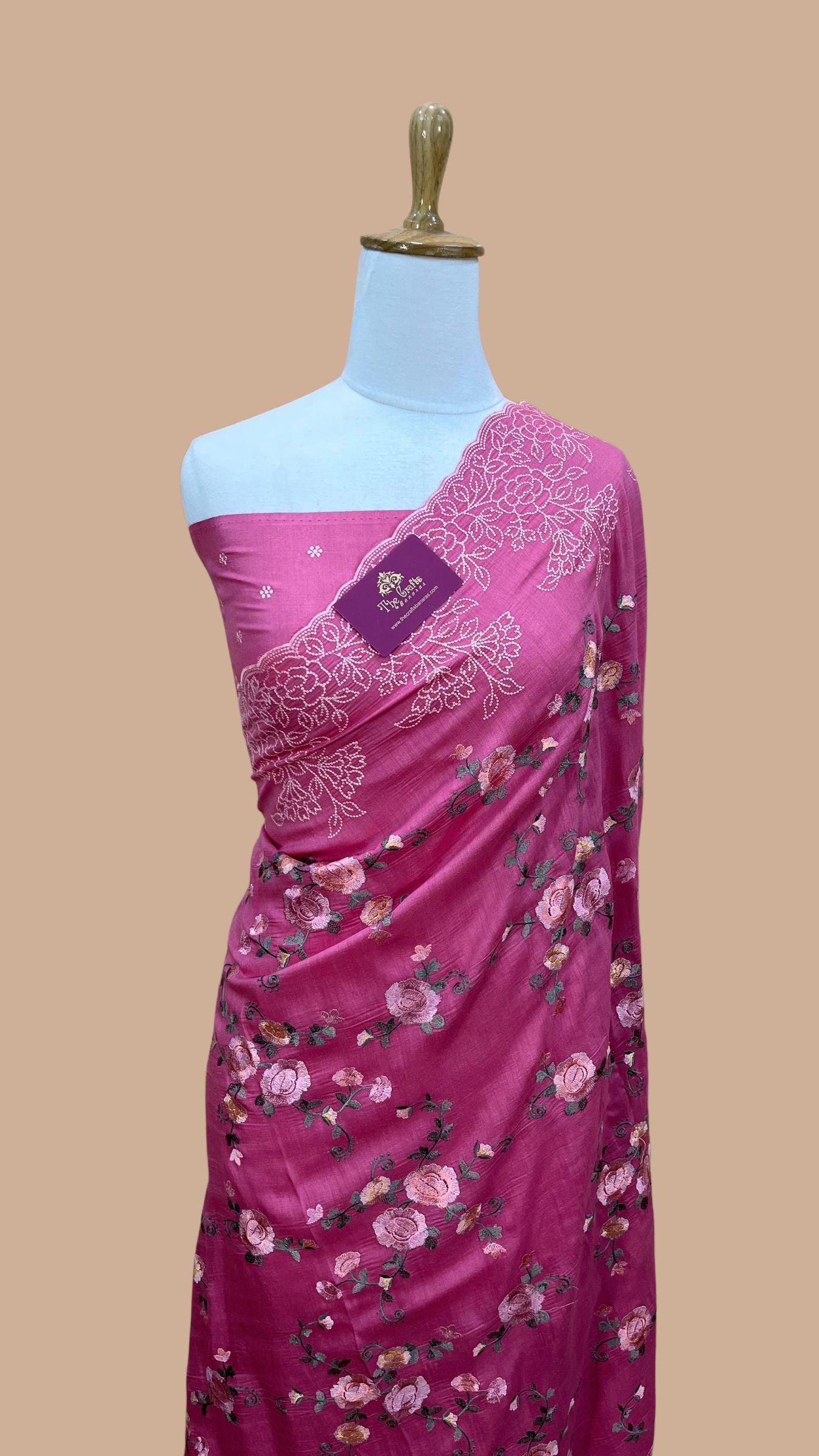 Pure Munga Silk Banarasi Saree - Chikankari all over