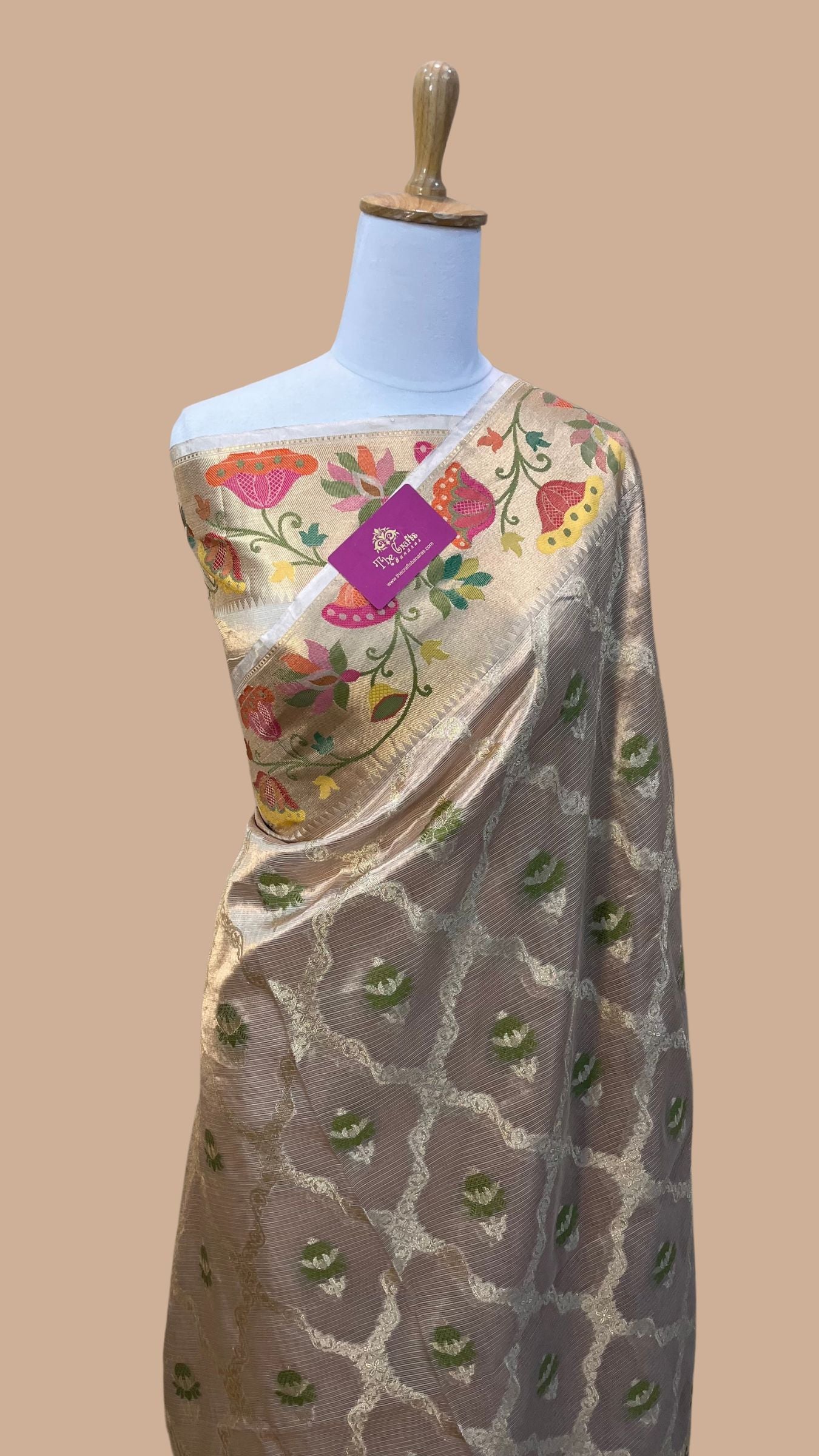 Pure Zari Kota Tissue Silk Handloom  Banarasi Saree - Meenakari