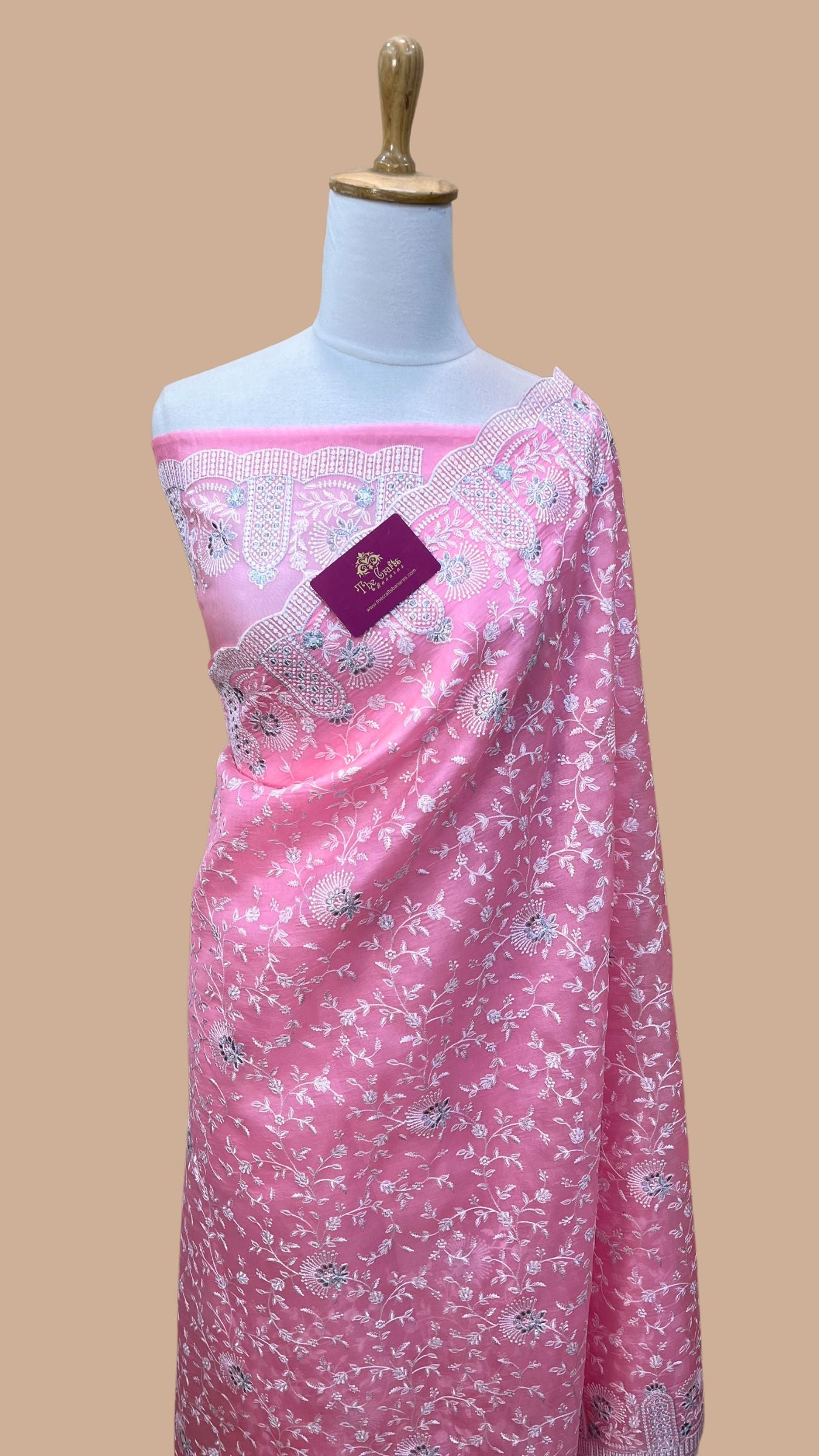 Pure Organza Silk Chikankari Handloom Banarasi Saree