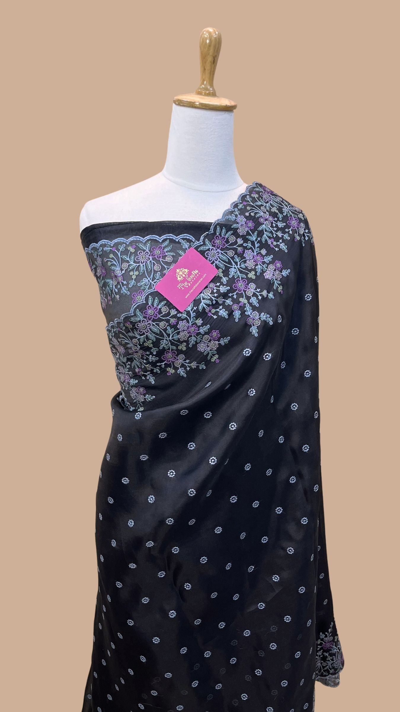 Pure Organza Silk Chikankari Handloom Banarasi Saree