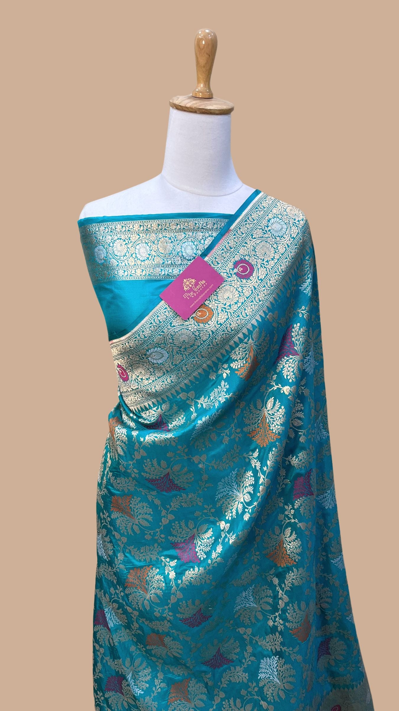 Pure Katan Silk Handloom Banarasi Saree - Jaal Work With Meenakari