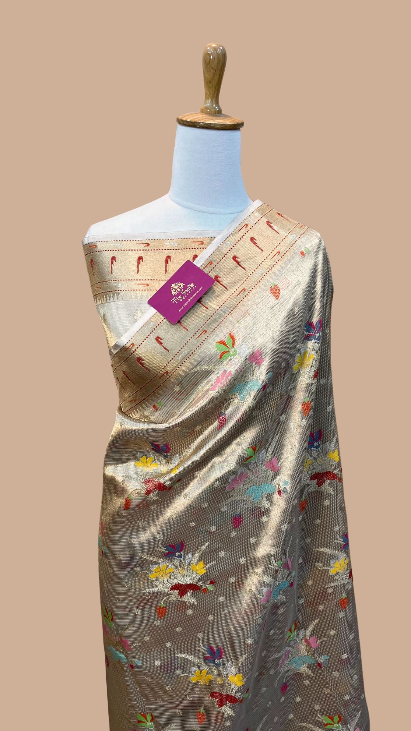 Pure Zari Kota Tissue Silk Handloom  Banarasi Saree - Meenakari