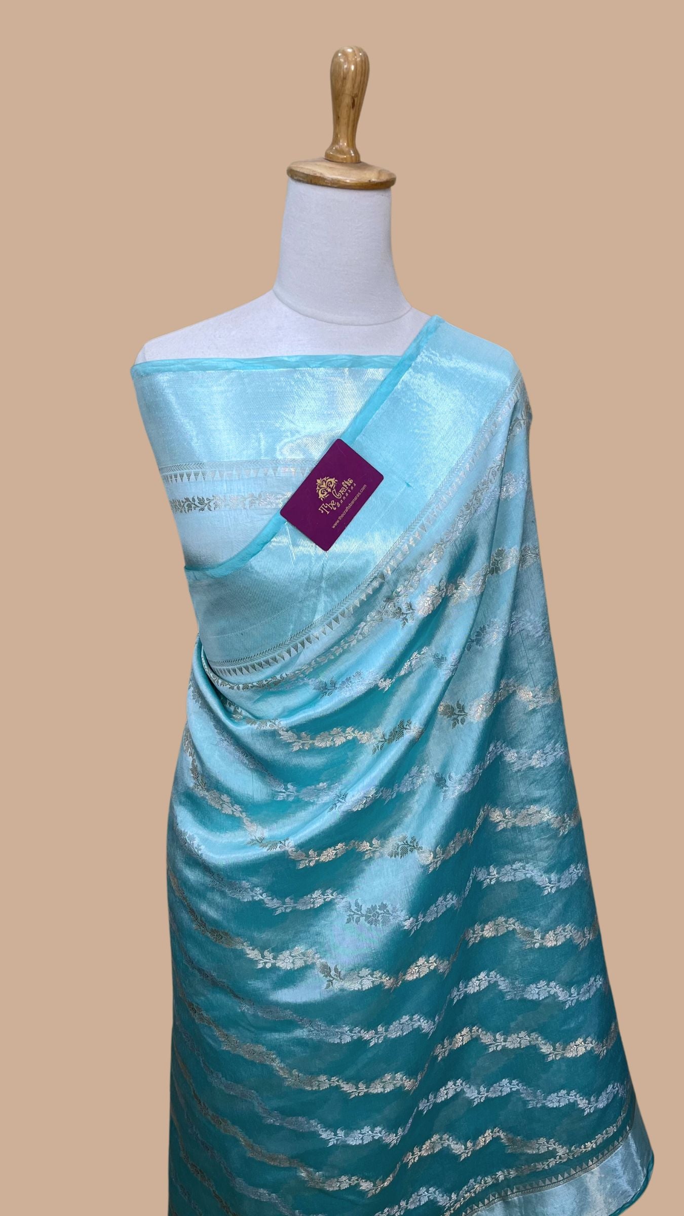 Sky Blue Pure Chiniya Silk Banarasi Saree