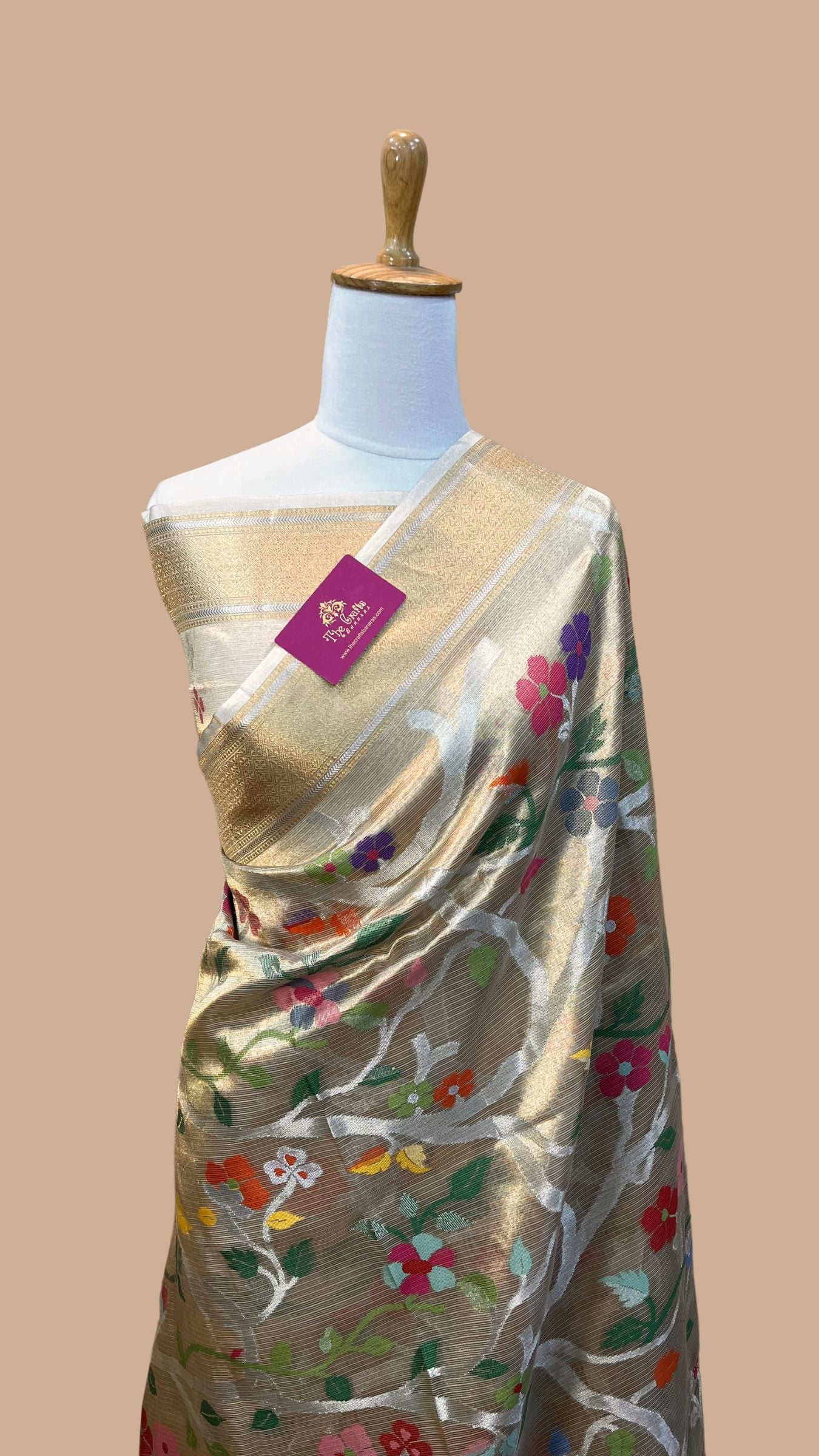 Pure Zari Kota Tissue Silk Handloom  Banarasi Saree - Meenakari