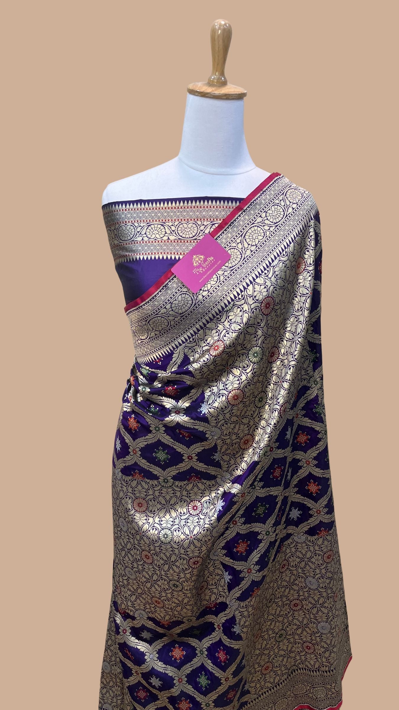 Pure Katan Silk Handloom Banarasi Saree - Brocade Jaal With Meenakari