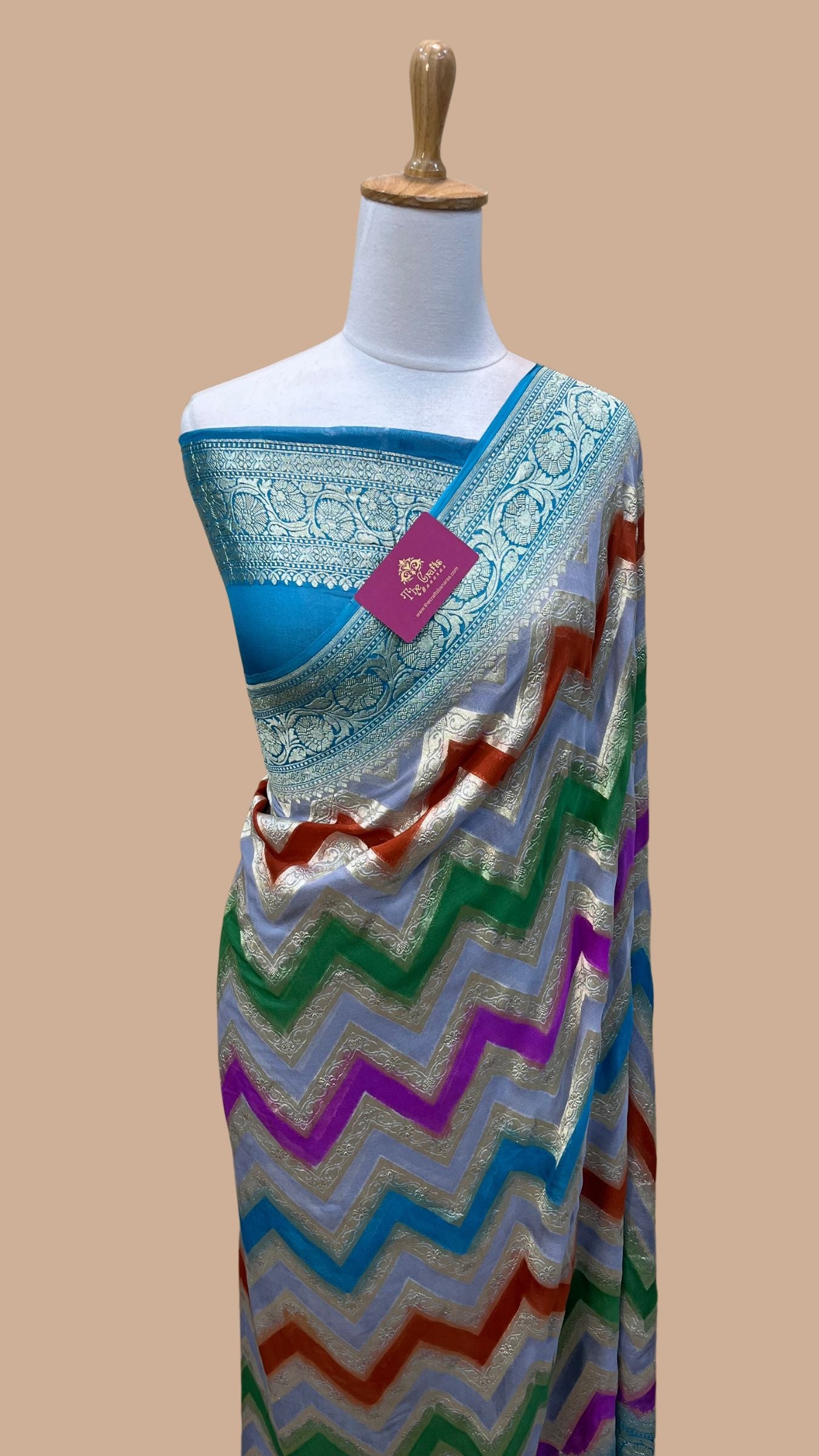 Khaddi Georgette Handloom Banarasi Saree - Water Zari