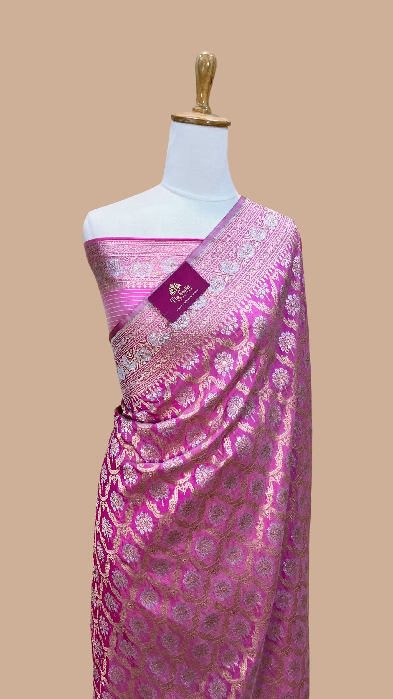 Pure Katan Silk Handloom Banarasi Saree - All over Sona Roopa Jaal work