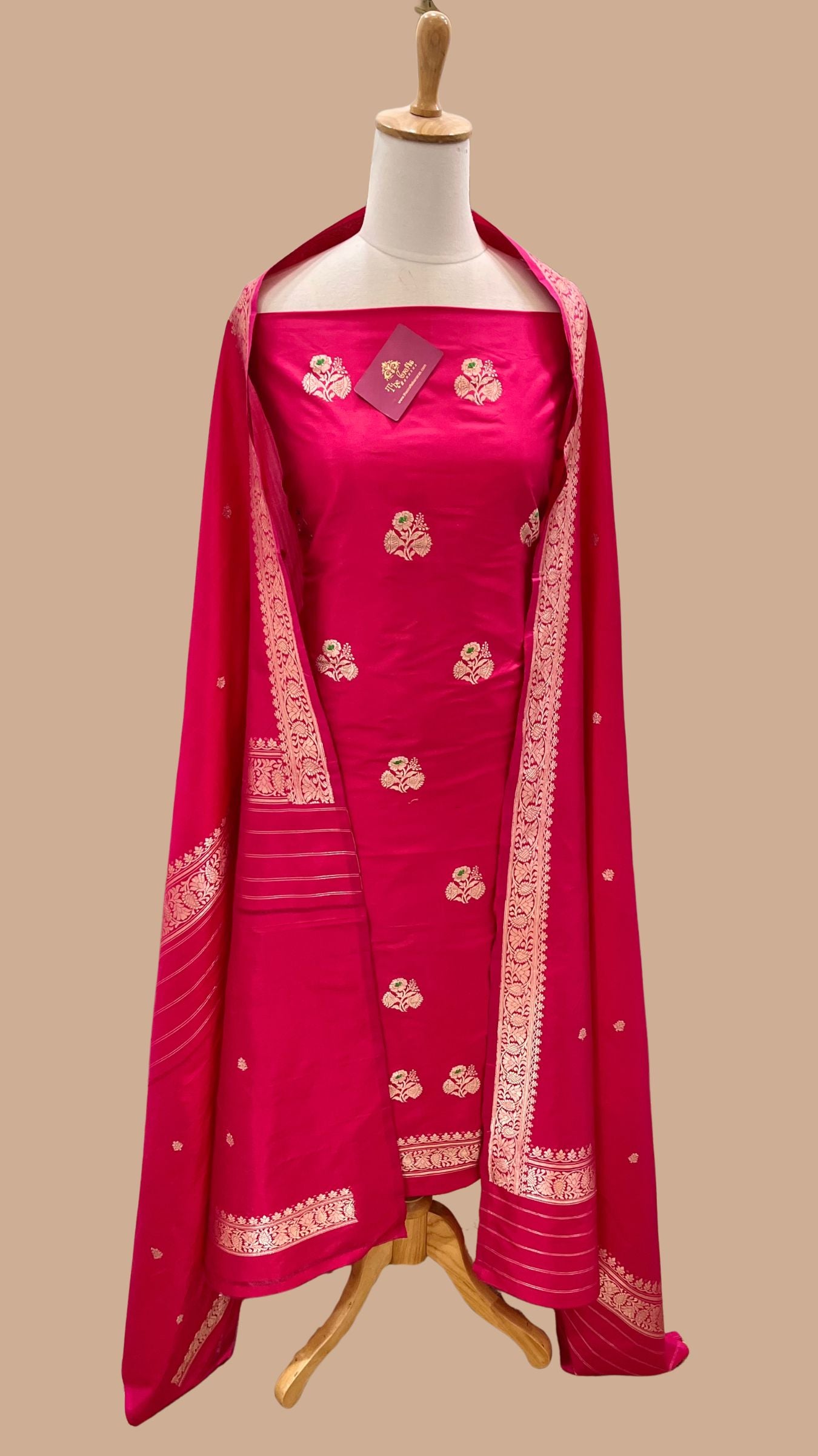 Pure Katan Silk Handloom Banarasi Dress Material - with kadhua motis