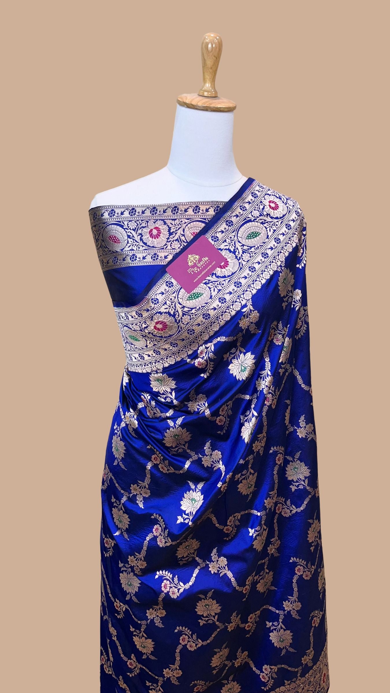 Pure Katan Silk Handloom Banarasi Saree - Jaal With Meenakari