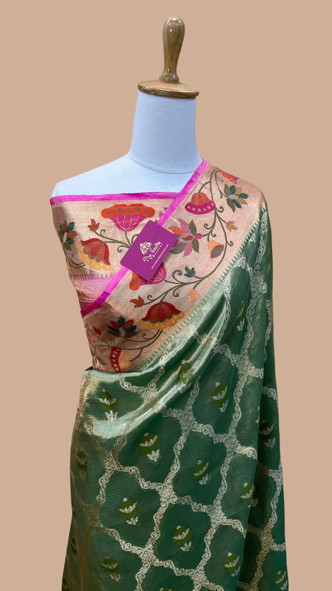 Pure Zari Kota Tissue Silk Handloom  Banarasi Saree - Meenakari