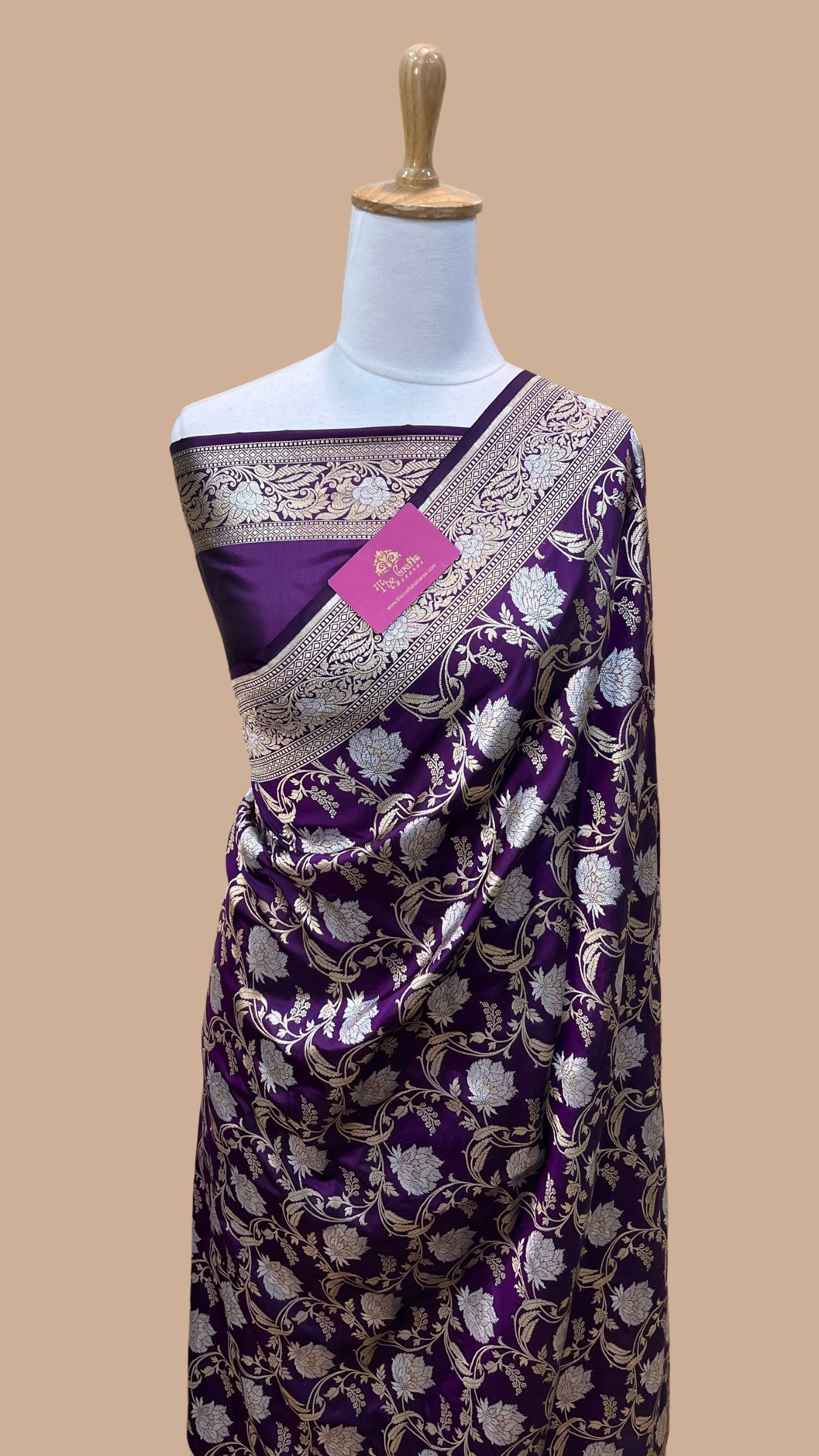 Pure Katan Silk Handloom Banarasi Saree - All over Sona Roopa Jaal work