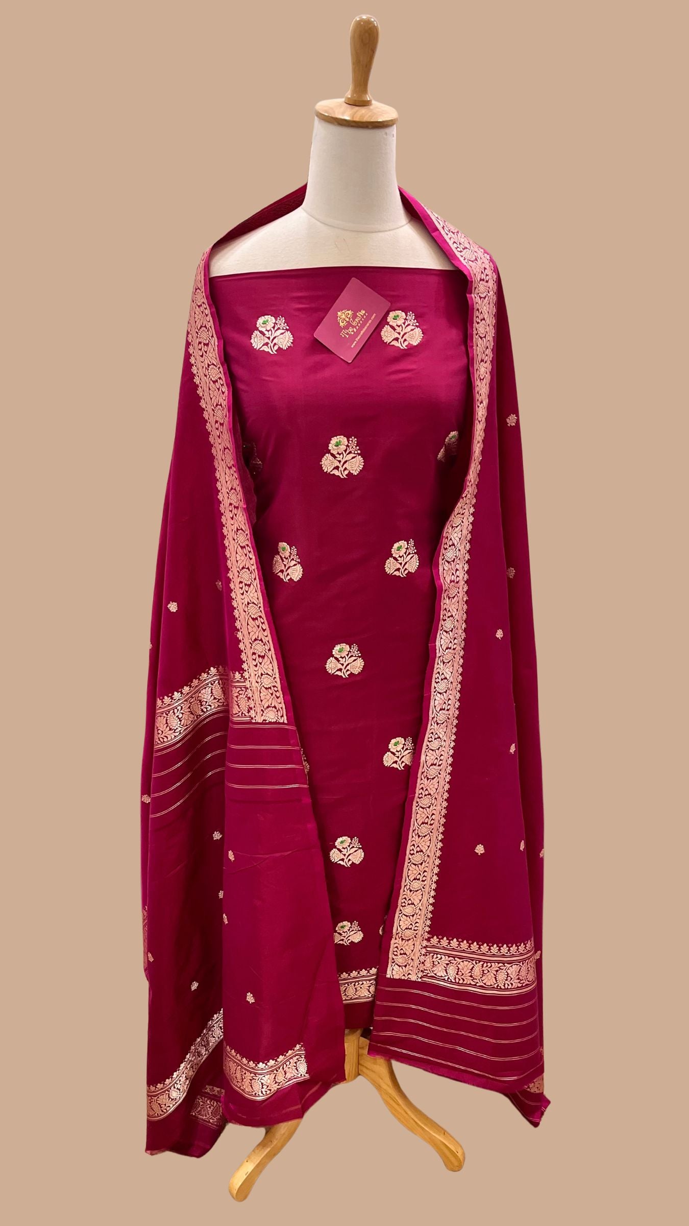 Pure Katan Silk Handloom Banarasi Dress Material - with kadhua motis