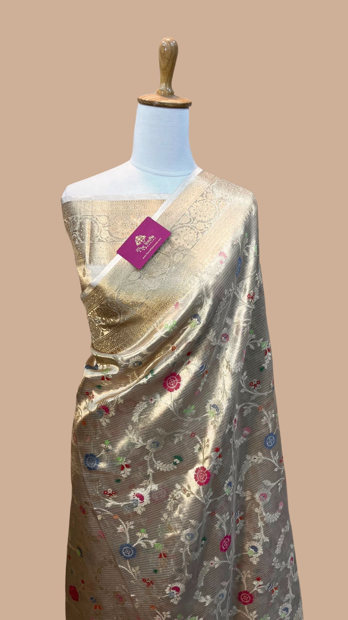 Pure Zari Kota Tissue Silk Handloom  Banarasi Saree - Meenakari