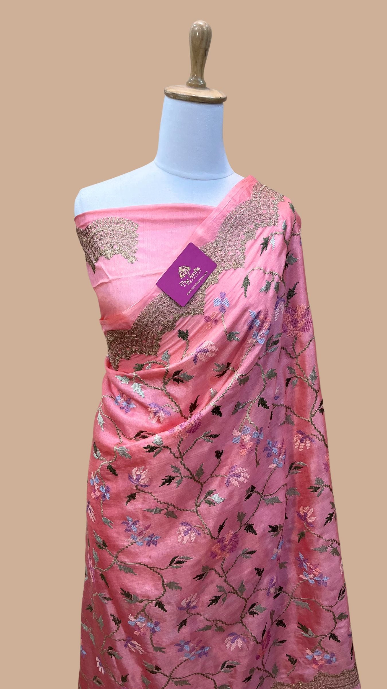 Pure Tussar Silk Chikankari Handloom Banarasi Saree