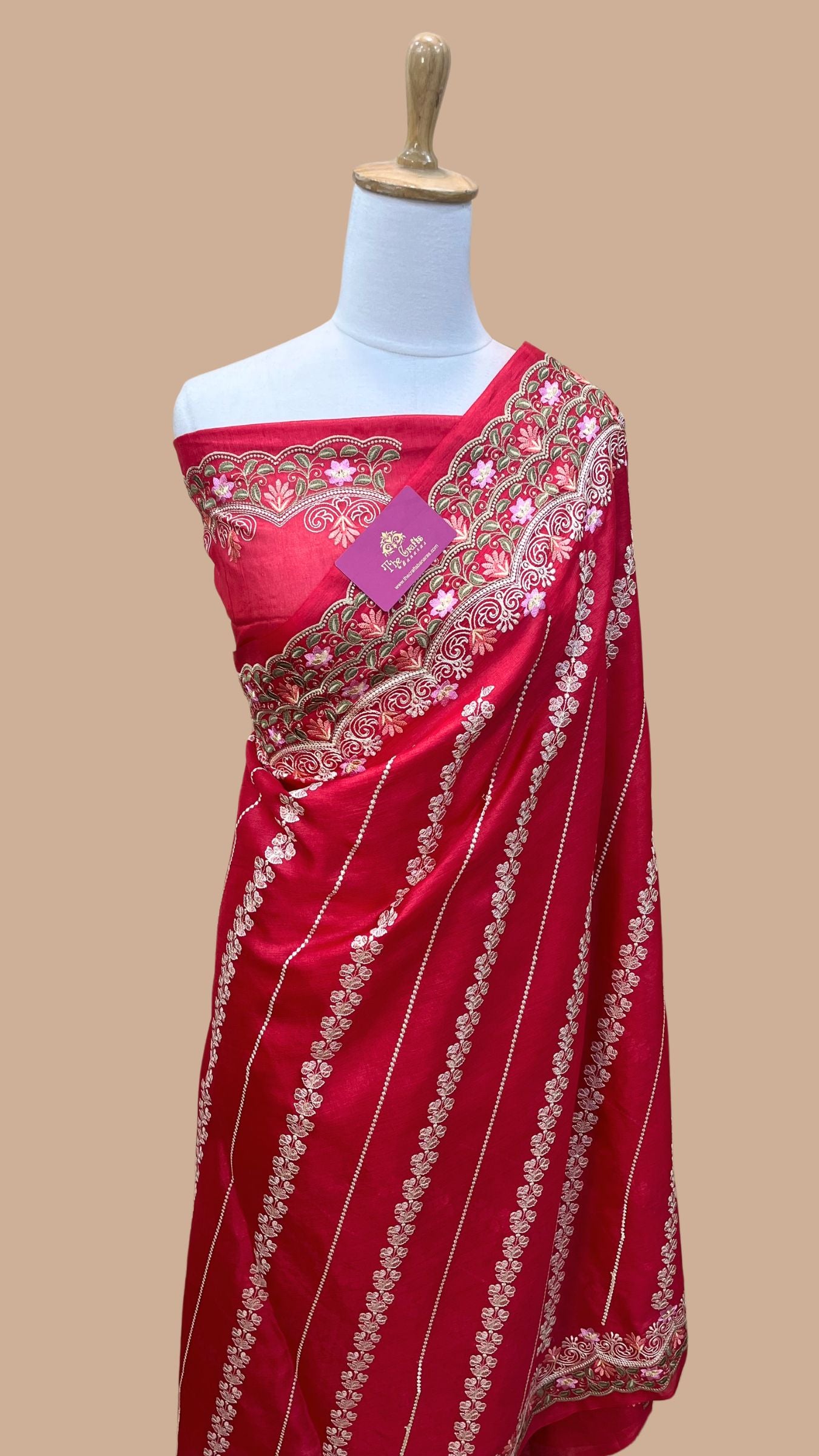 Pure Tussar Silk Chikankari Handloom Banarasi Saree