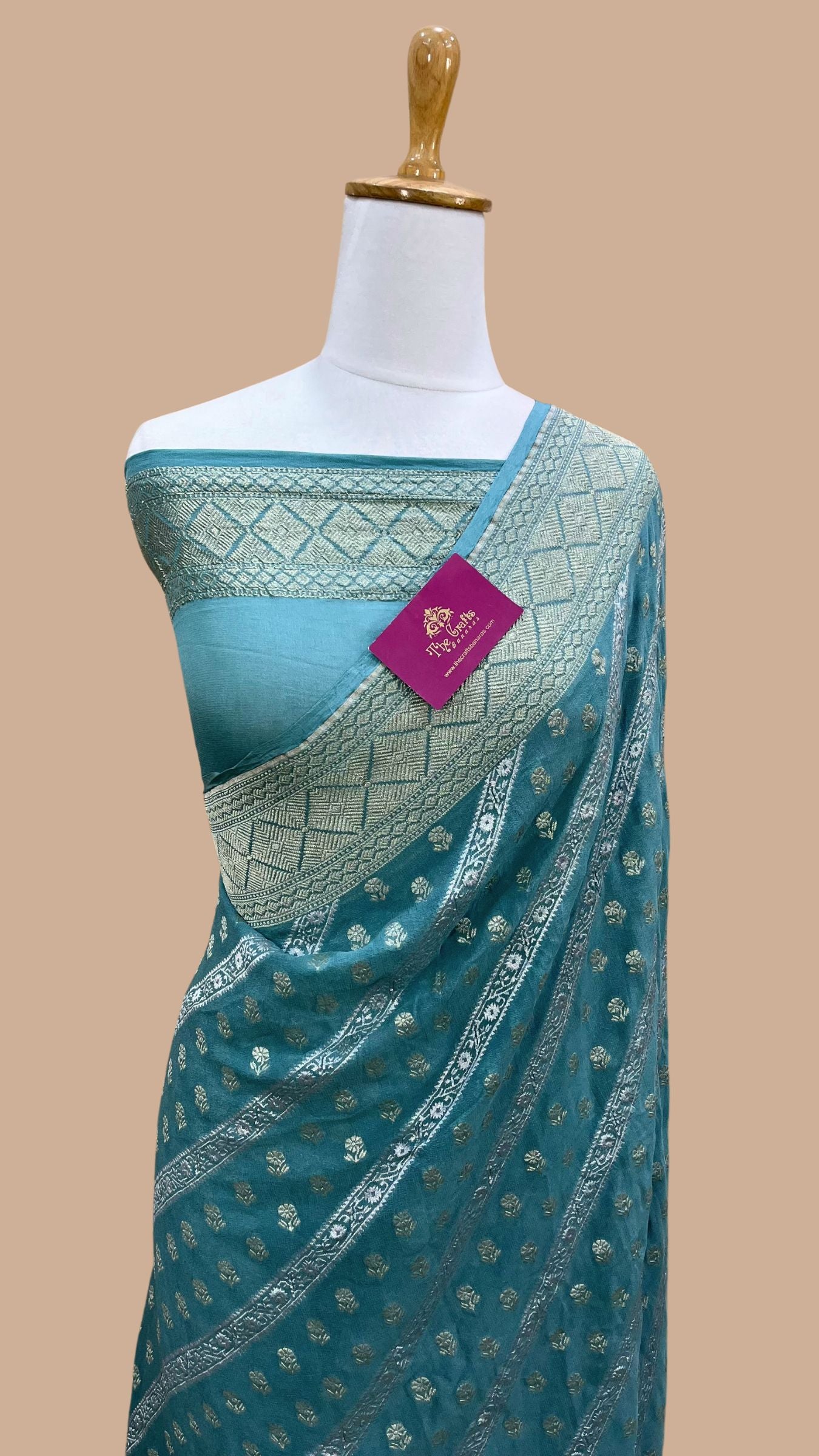 Khaddi Georgette Handloom Banarasi Saree - With sona roopa stripes work