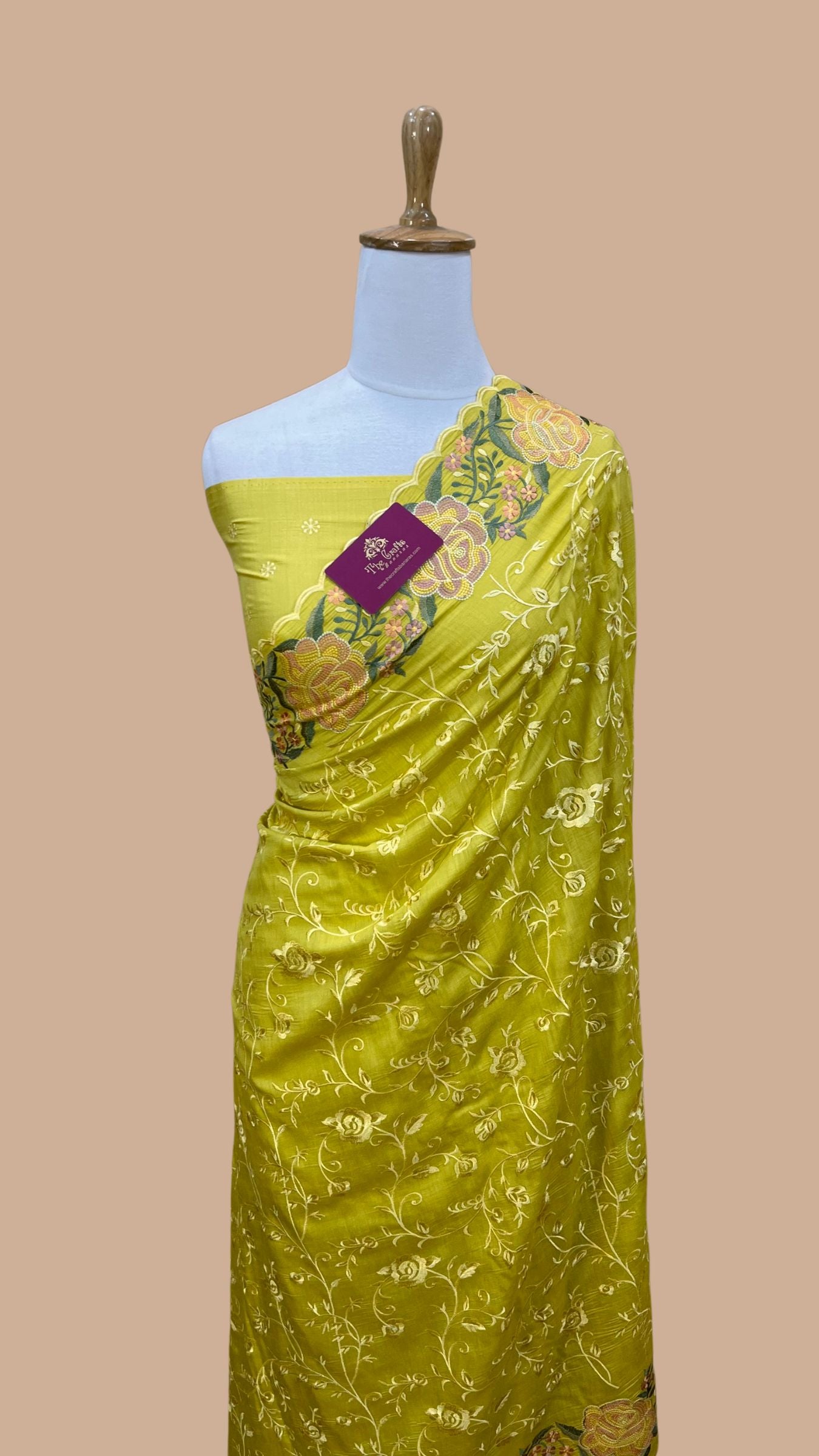 Pure Munga Silk Banarasi Saree - Chikankari all over