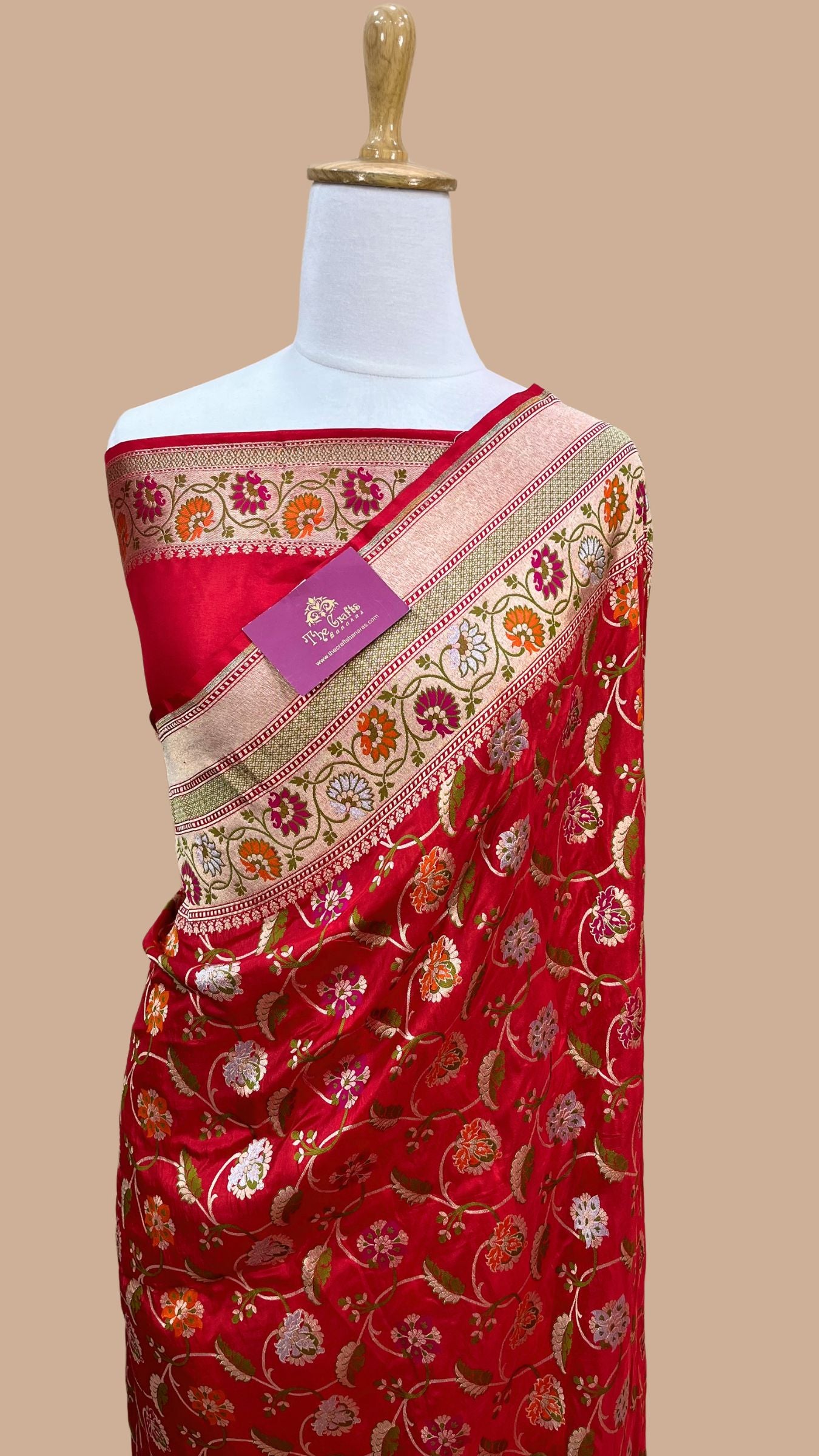 Pure Katan Silk Handloom Banarasi Saree - Jall Work With Meenakari Tilfi